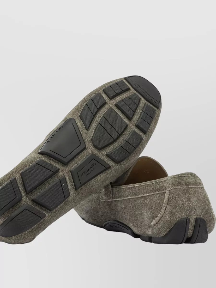 Ferragamo Suede Moc Toe Loafers Rubber Sole