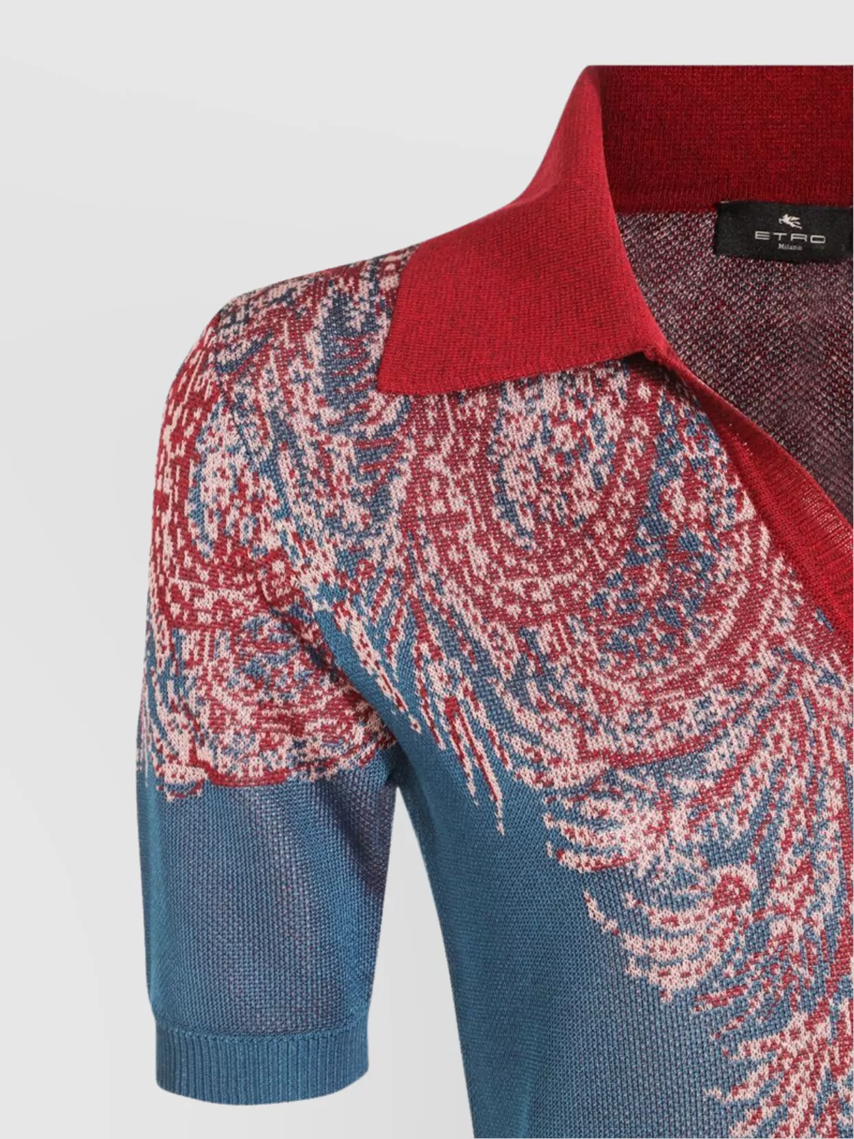 Etro Collared V-Neck Polo With Patterned Ribbed Cuffs