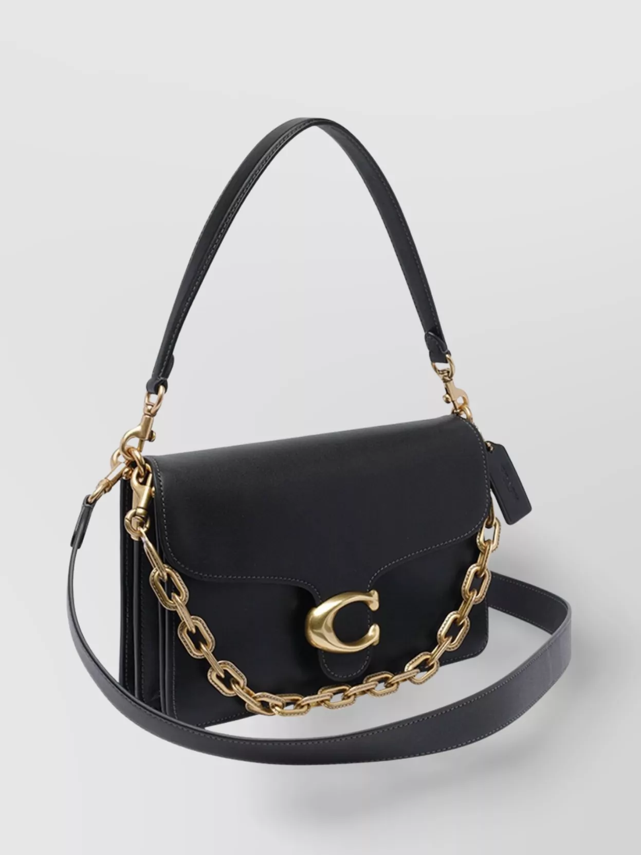 Coach Soft Grain Leather Shoulder Bag With Chain Detail