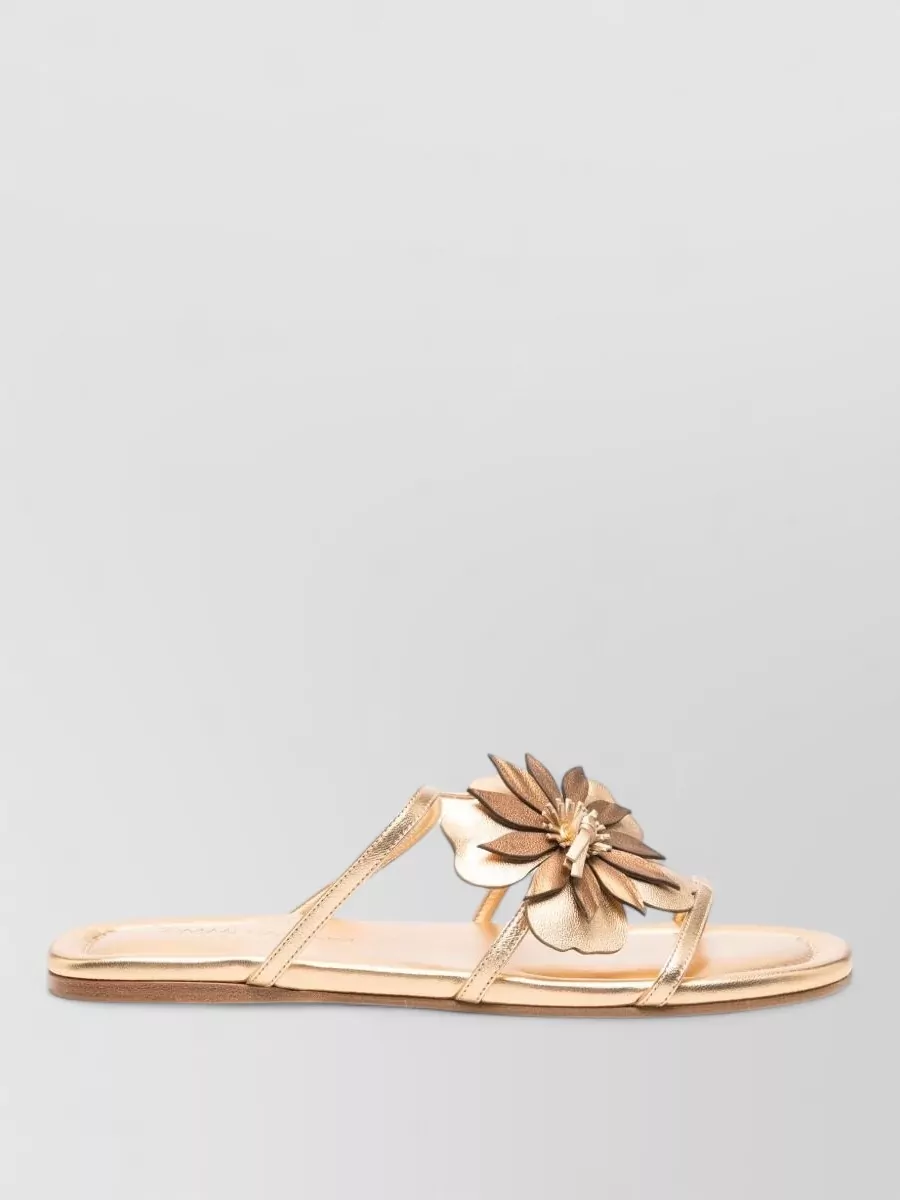 Zimmermann Leather Floral Appliqué Slide Sandals
