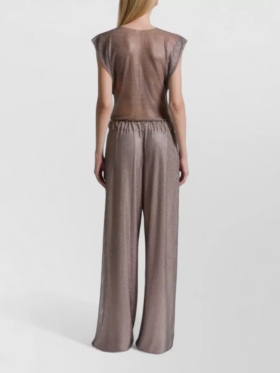 Alberta Ferretti Wide Leg Trousers Crystal Net Sheer