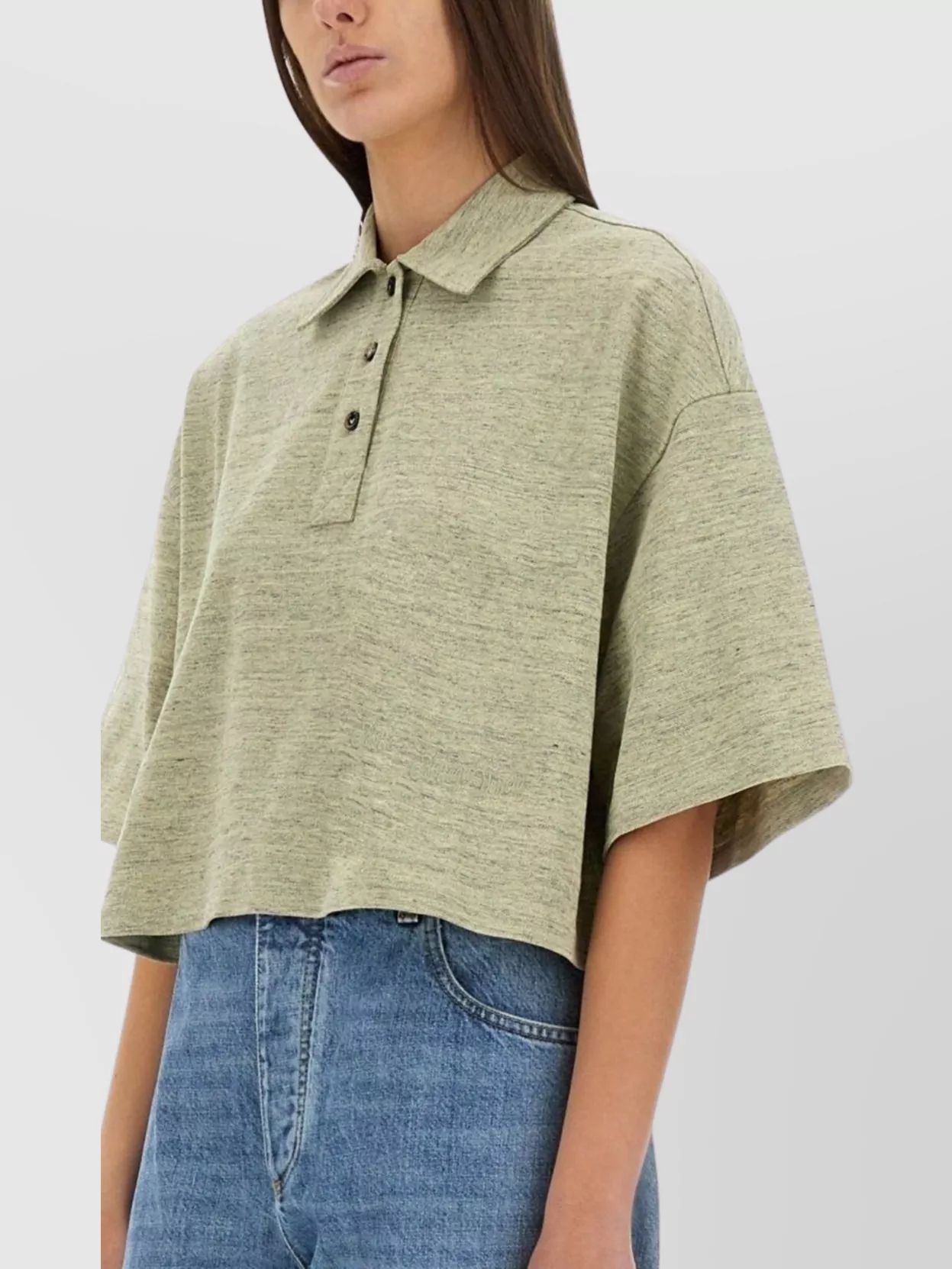 Bottega Veneta Short Sleeve Cropped Polo Top