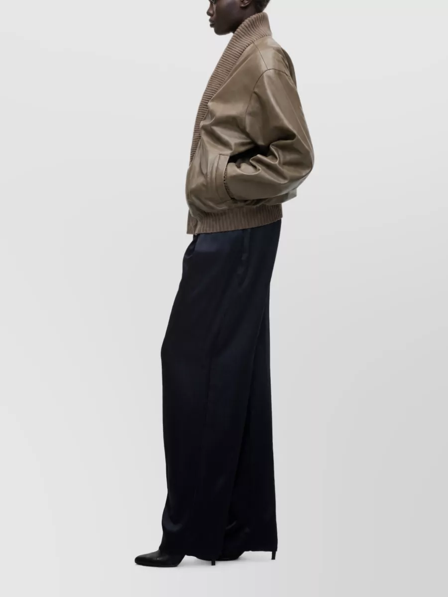 Victoria Beckham Leather Ruched Bomber Jacket
