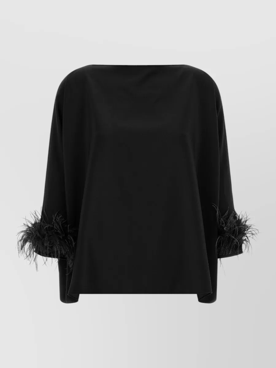 Gianluca Capannolo feather-trim boat neck 3/4-sleeve blouse