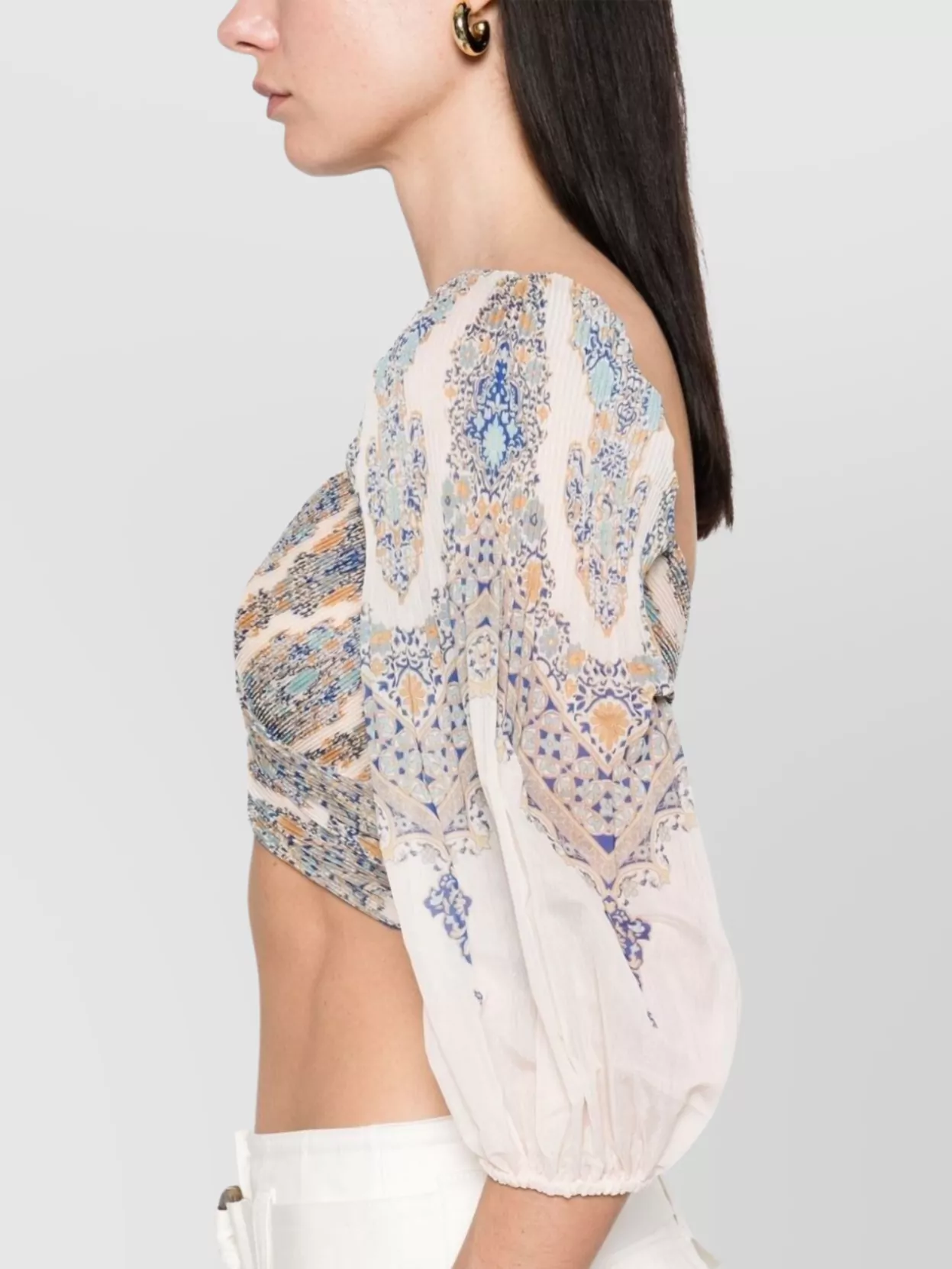 Shop Zimmermann Balloon Sleeve Floral Print Cropped Top