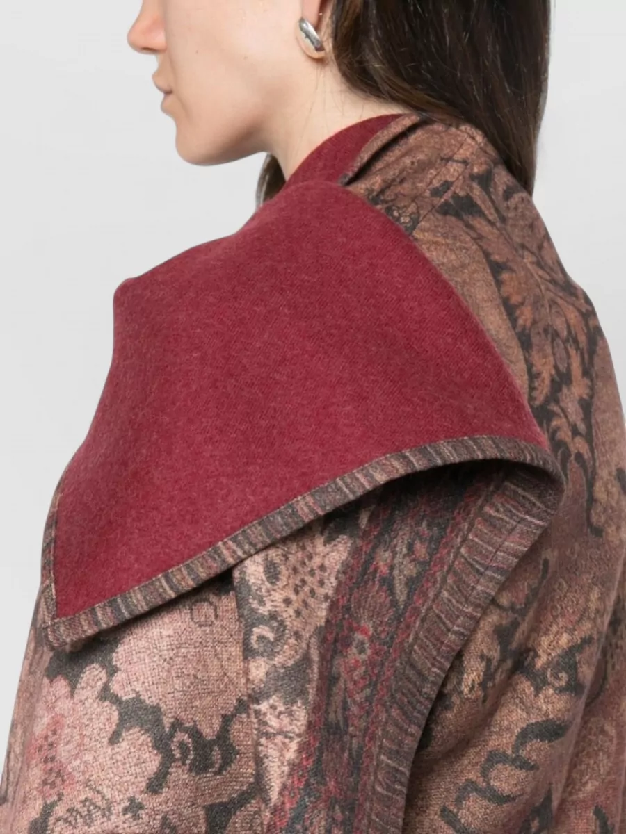 Pierre Louise Mascia Wool Floral-Print Asymmetric Draped Cape
