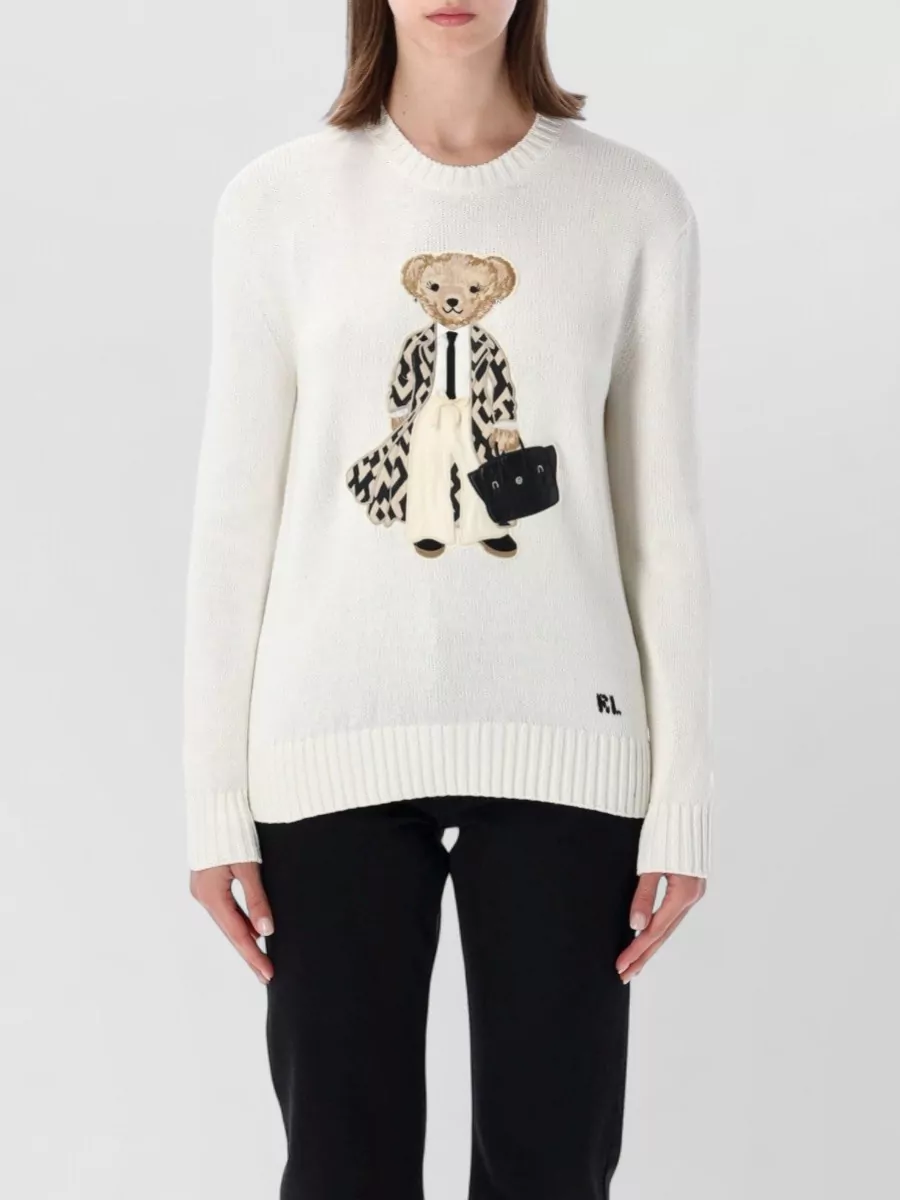 Ralph Lauren Silk relaxed-fit bear-intarsia sweatshirt