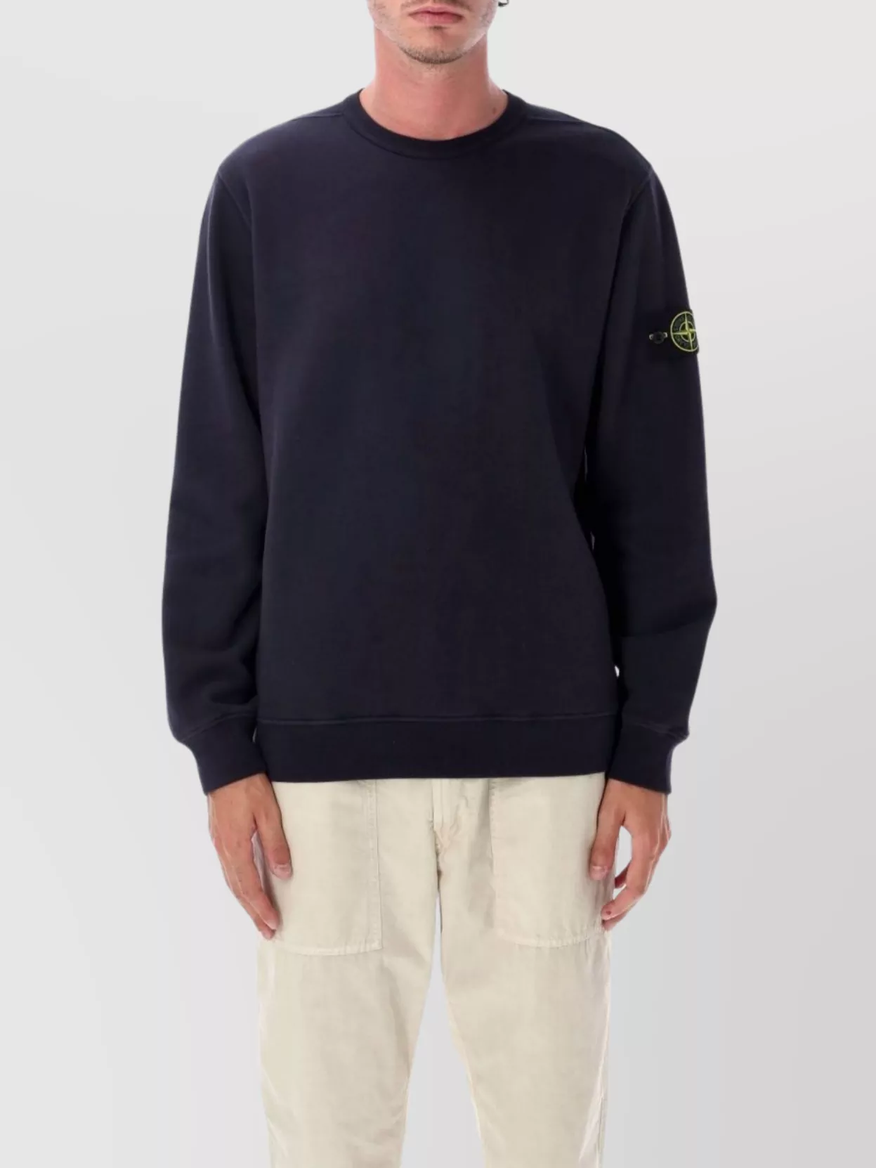 Stone Island Ribbed Crewneck Sweater With Long Sleeves In Blue