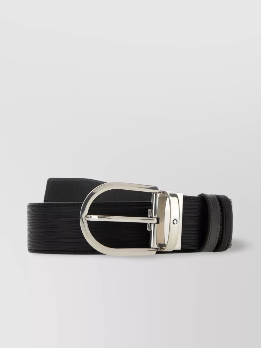 Shop Montblanc Horseshoe Reversible Adjustable Leather Belt In Black