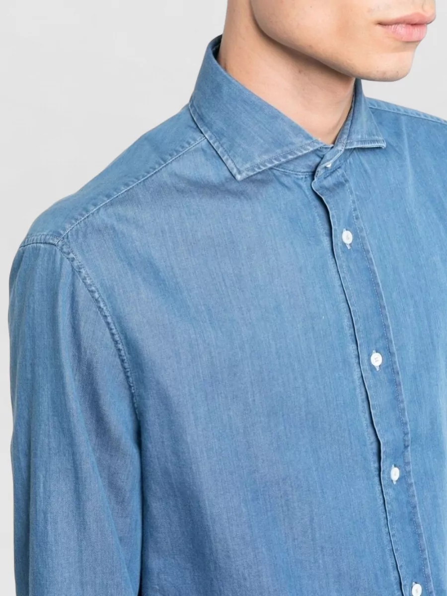 Brunello Cucinelli Cotton Denim Shirt Button Down Collar