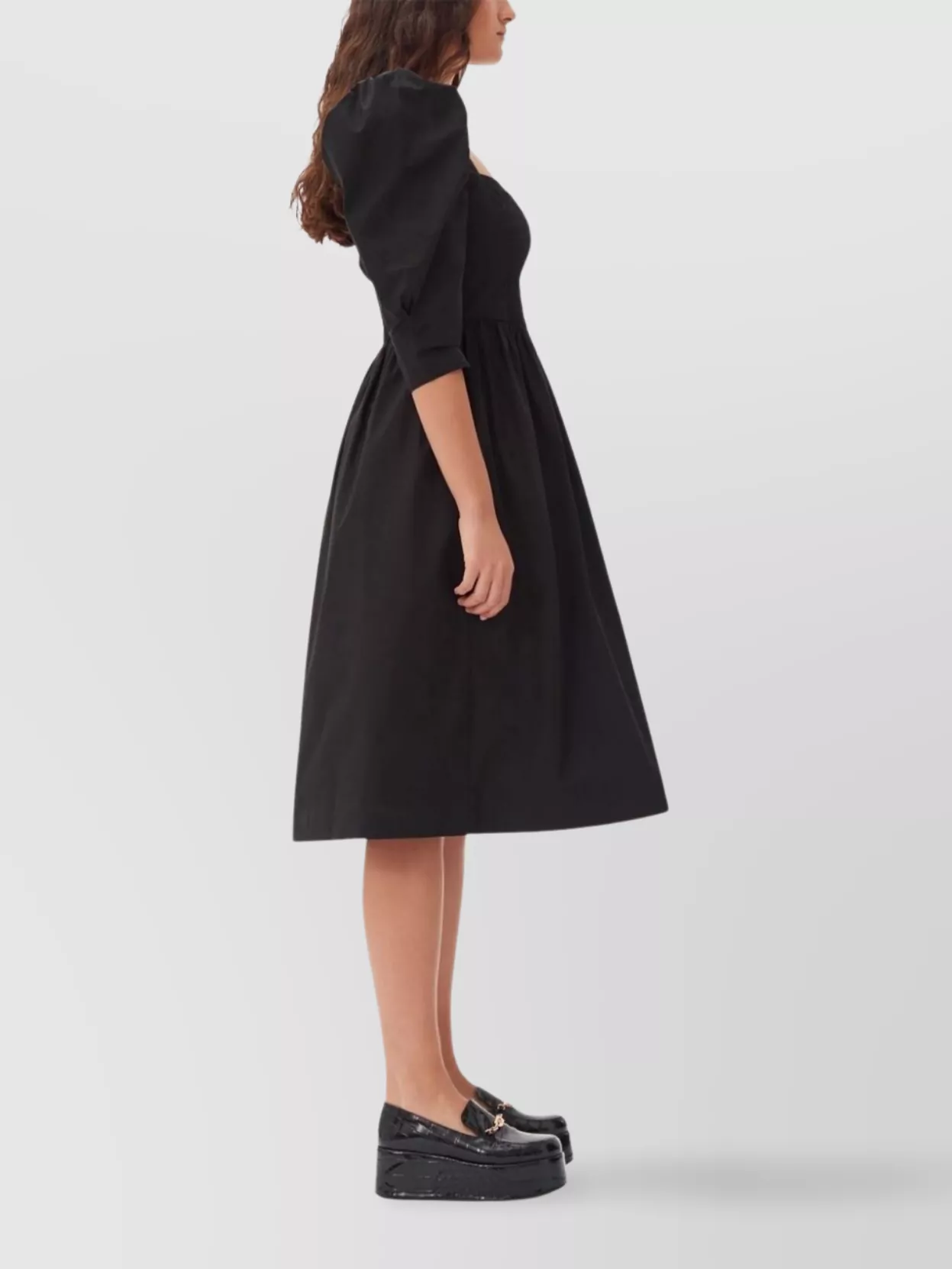 Ganni Ruffled Cotton Dress Square Neckline