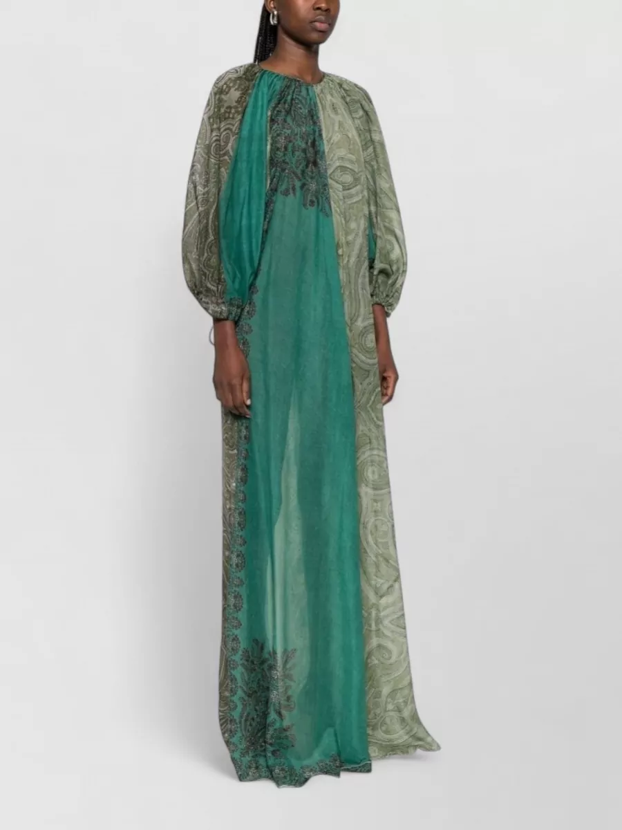 Pierre Louise Mascia Long Dress Balloon Sleeves Round Neckline