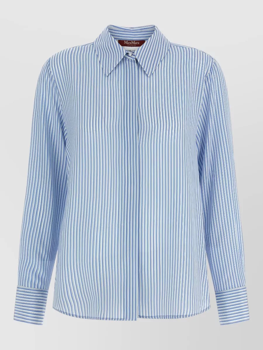 S Max Mara Silk Striped Long-Sleeve Shirt
