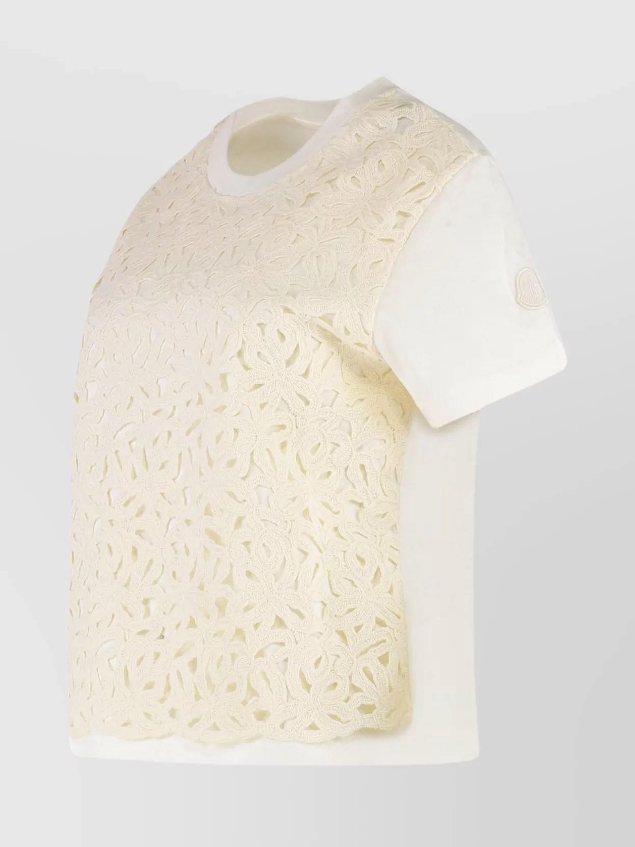 Moncler Lace Overlay Cropped Cotton Crew-Neck T-Shirt