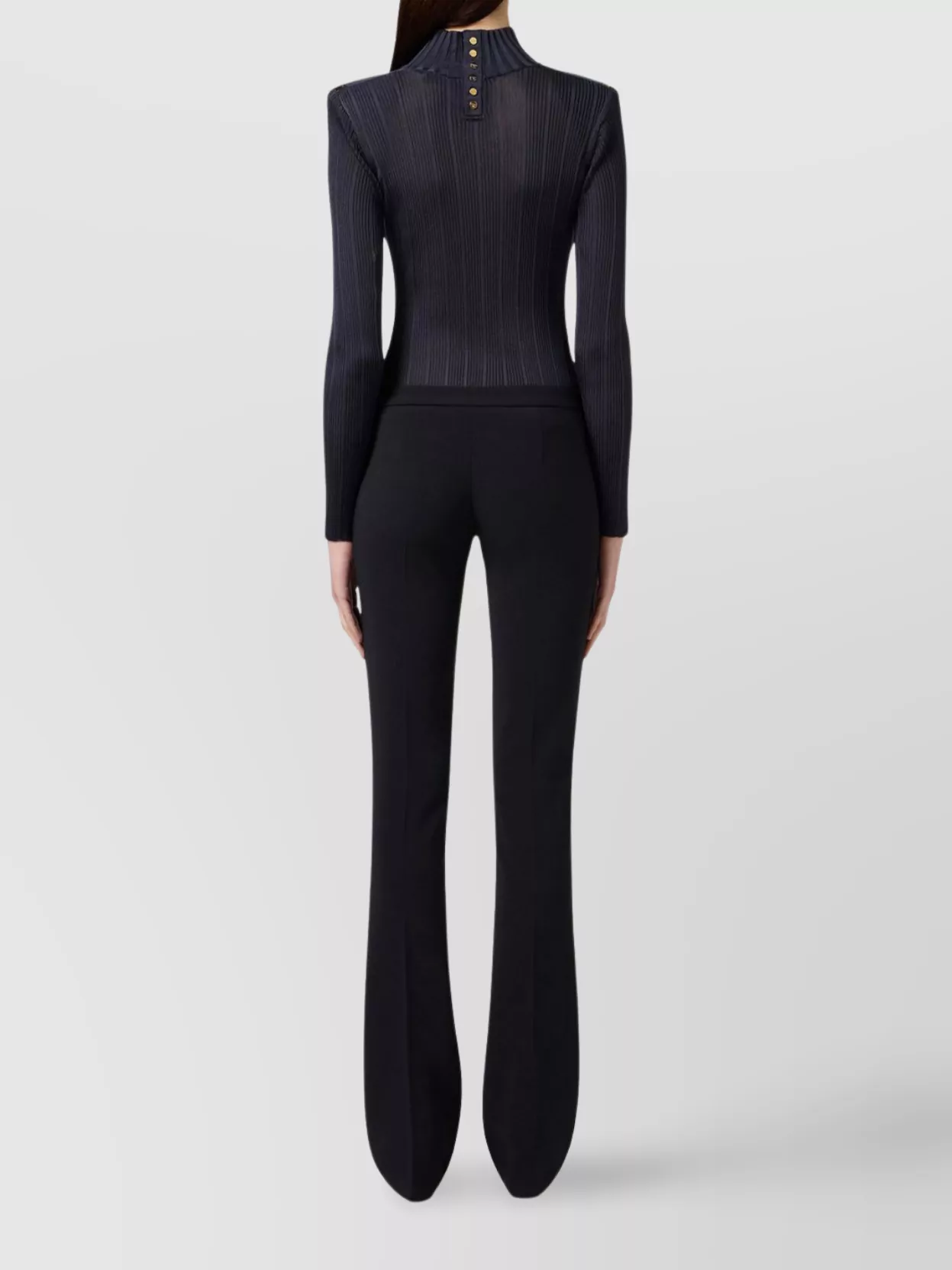 Elisabetta Franchi Flared Trousers With Button Detail And Ribbed Texture