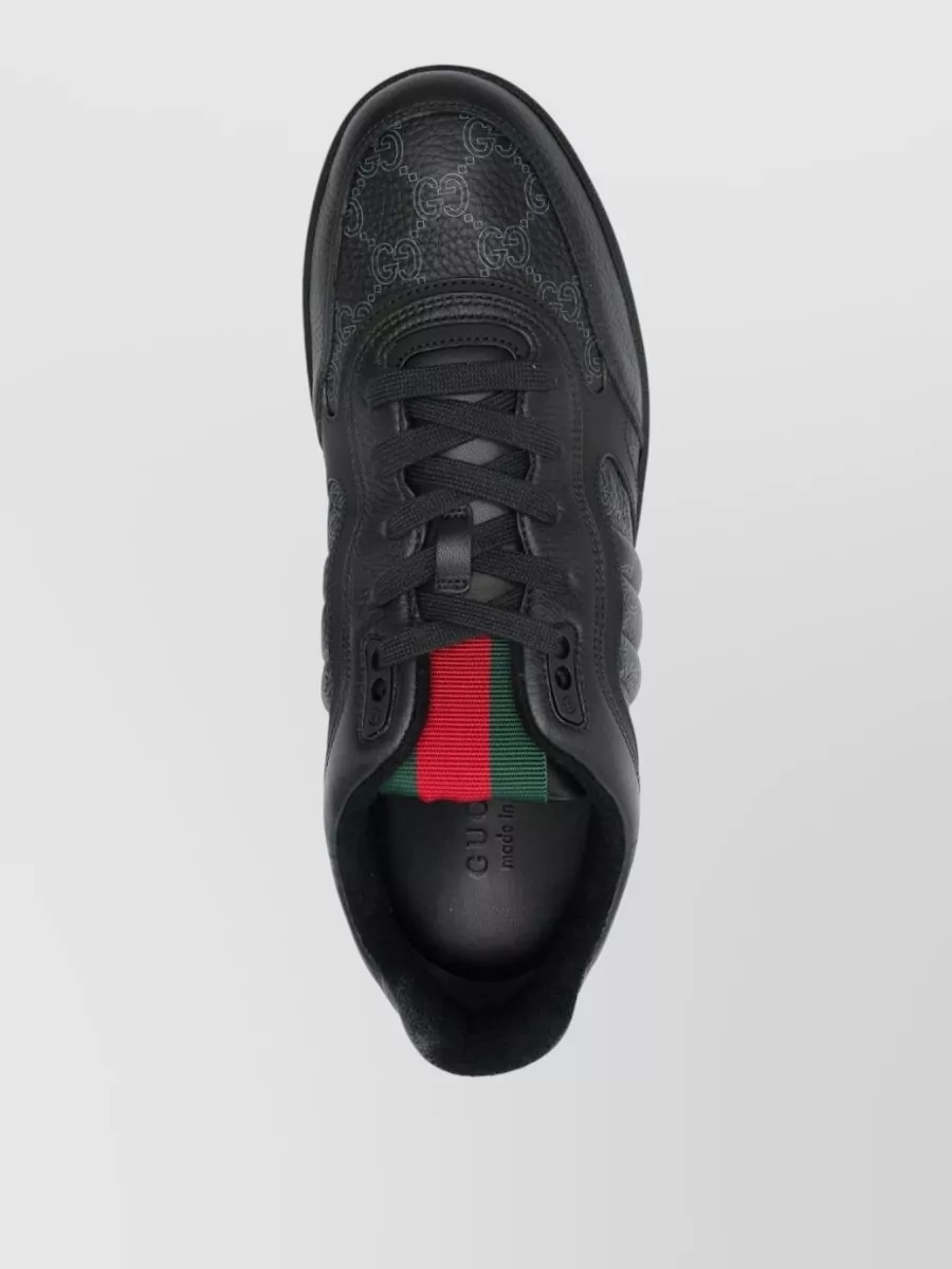 Gucci Web Leather Sneakers Round Toe Rubber Sole