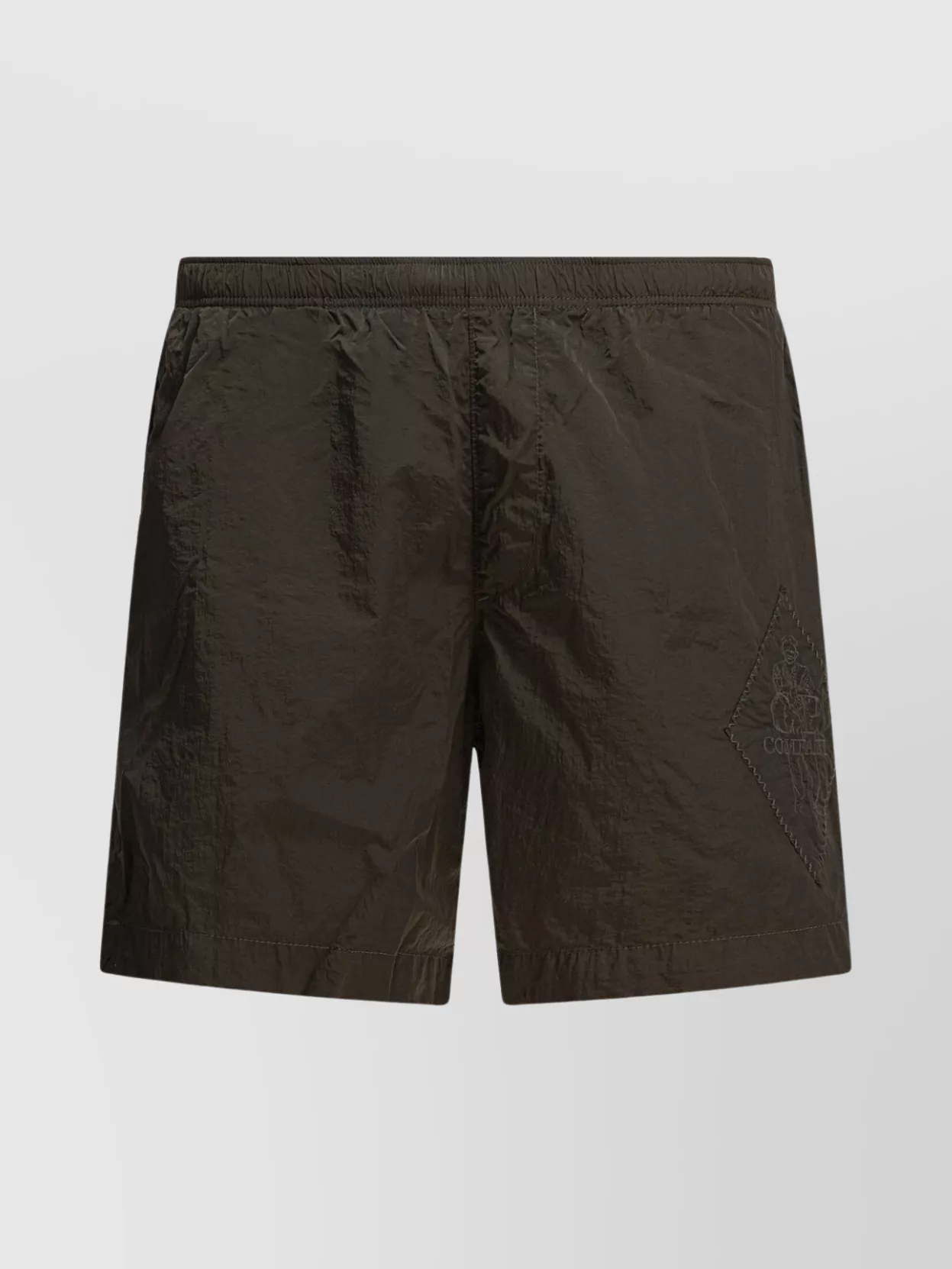 C.p. Company R Elastic Waistband Swim Short With Side Pockets In Brown