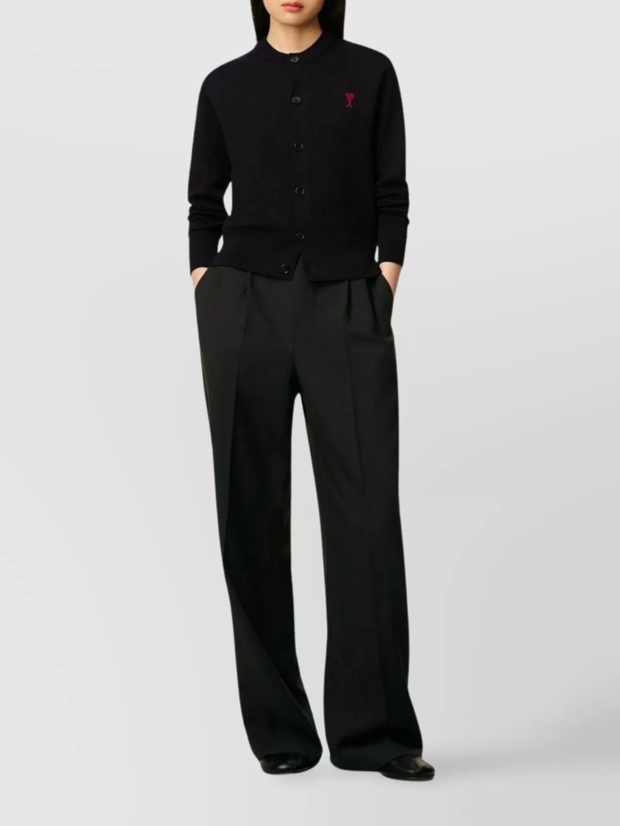 Ami Alexandre Mattiussi Wool Cardigan With Round Neck And Long Sleeves In Black
