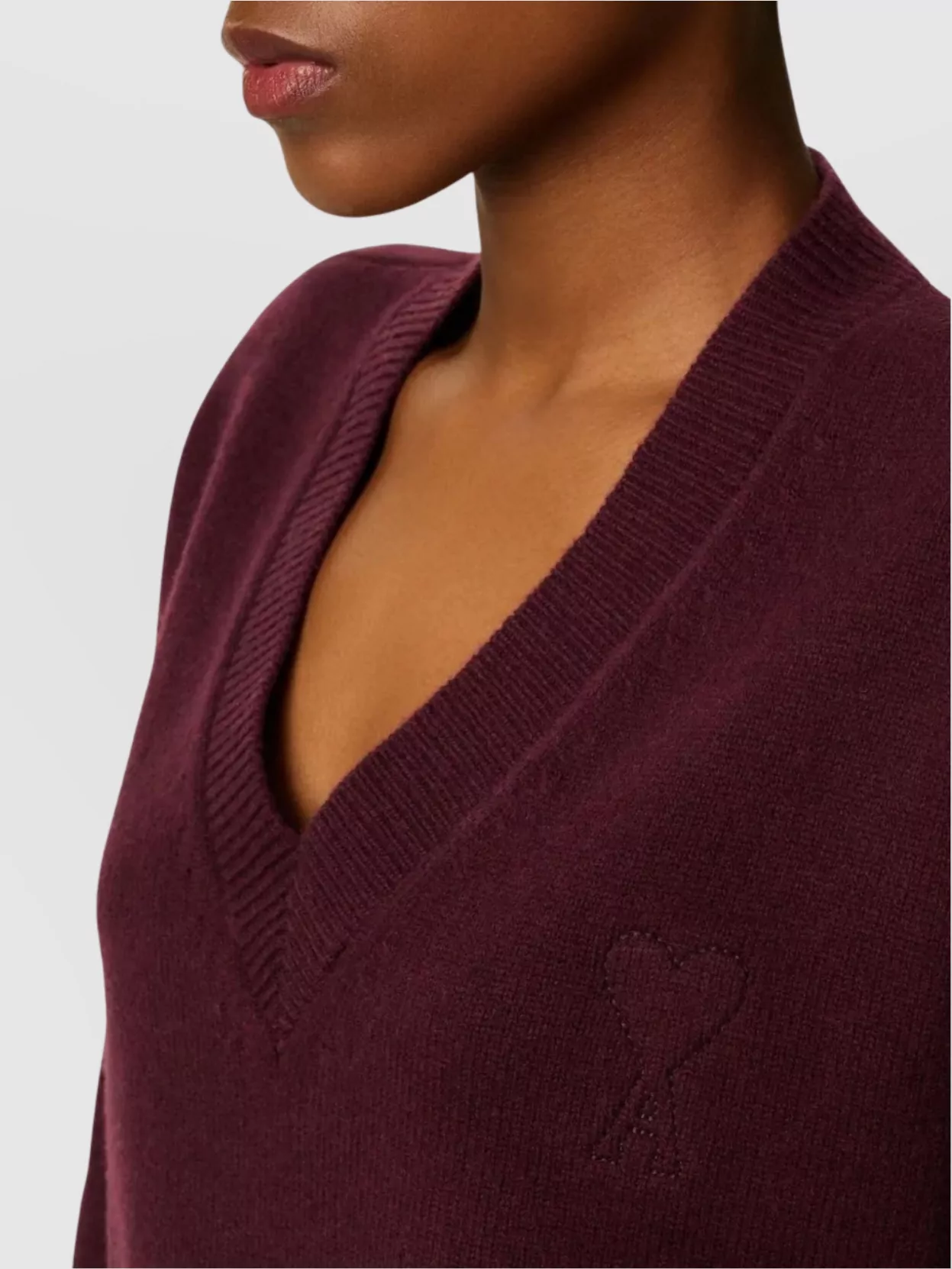 Ami Paris Heart Embroidered V-Neck Sweater