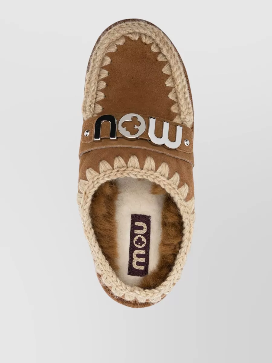 Mou Sheepskin Logo-Plaque Clog Slippers