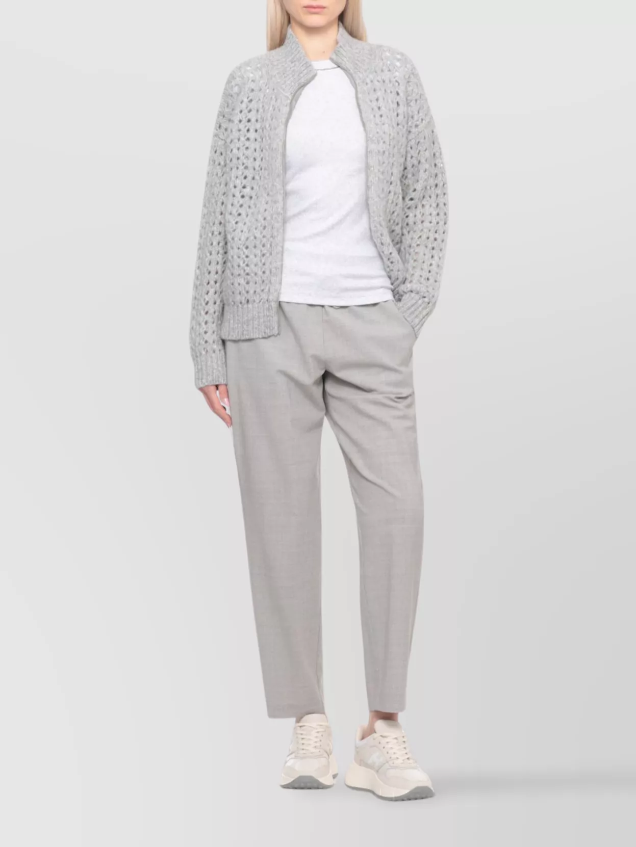 Peserico High Neck Long Sleeve Knit Cardigan