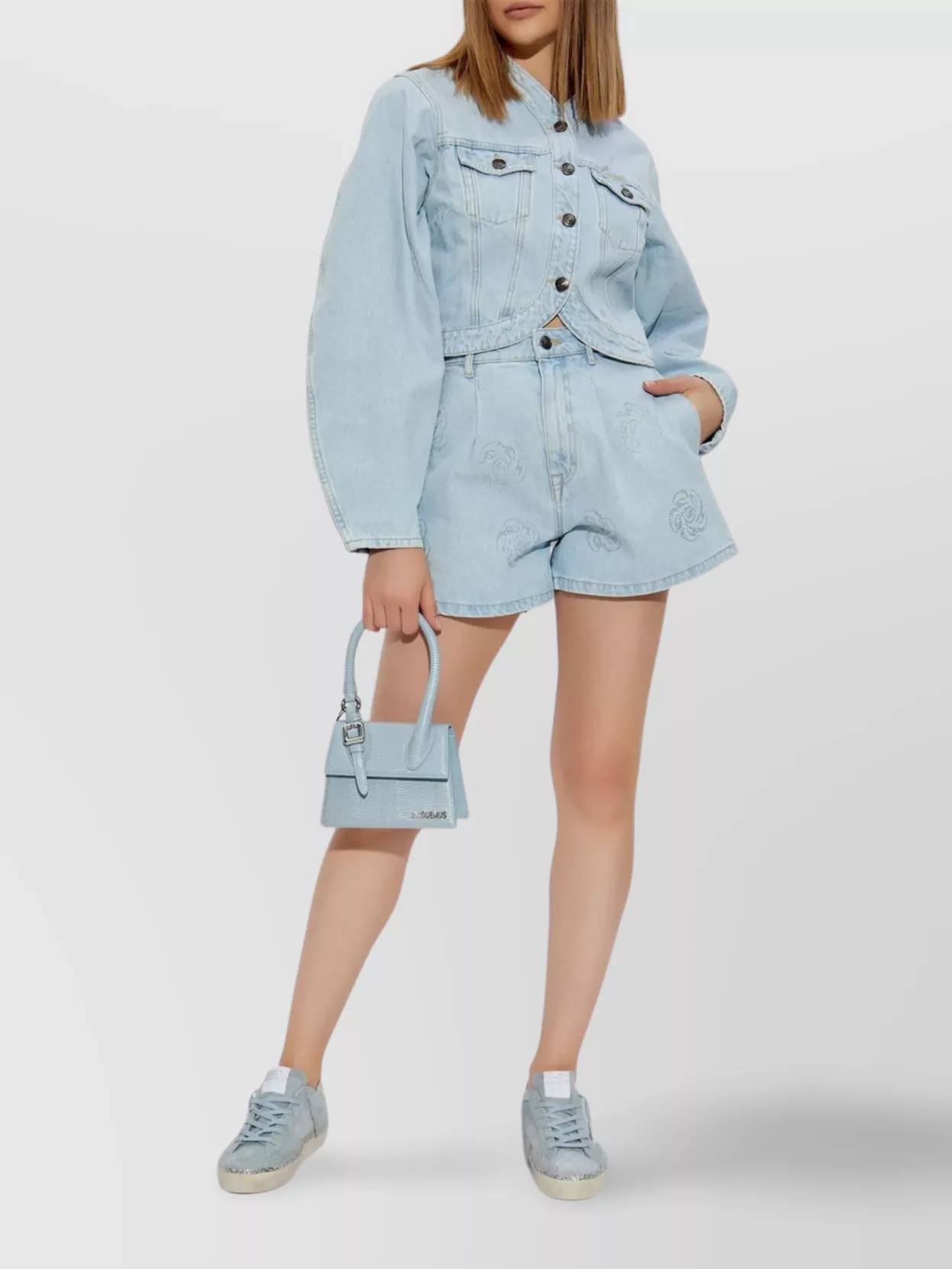ROTATE BIRGER CHRISTENSEN DENIM STUDS HIGH WAIST SHORTS