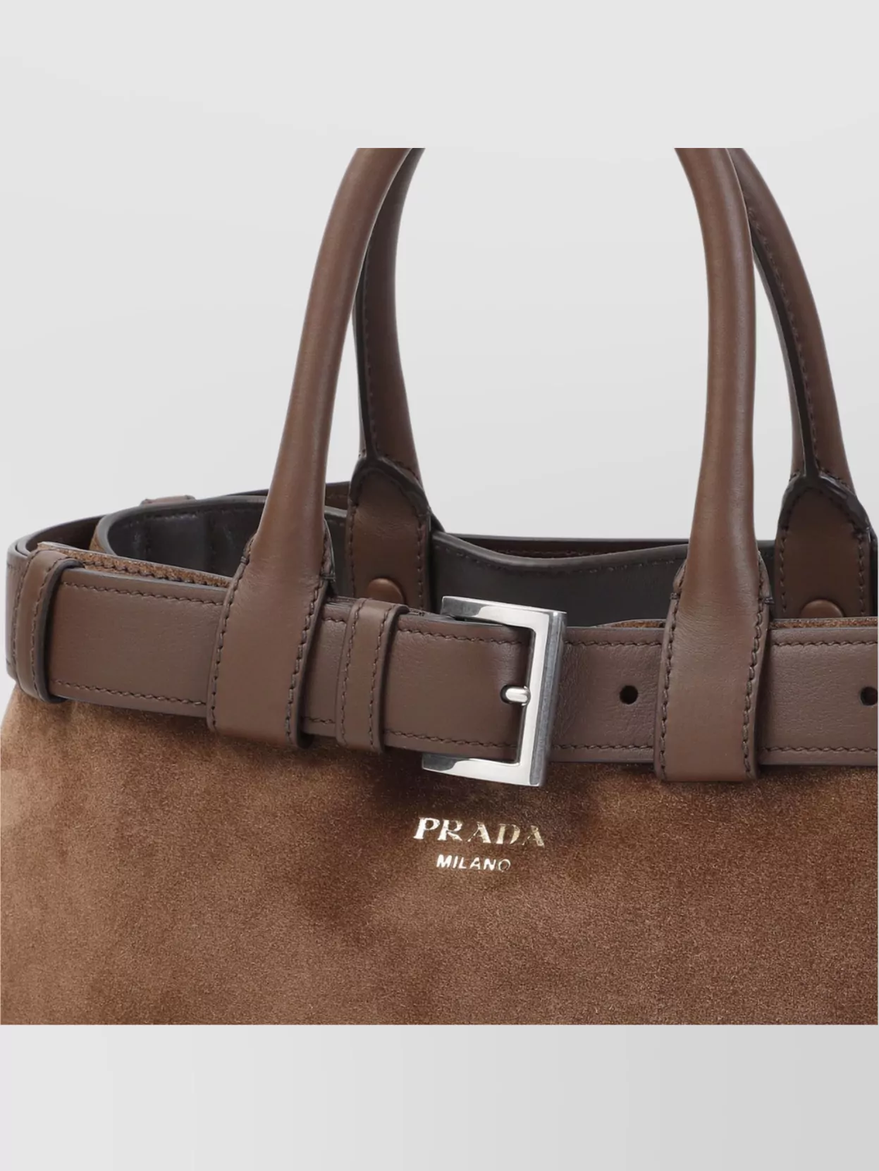 Prada Buckle Strap Tote Bag With Suede Finish In Brown