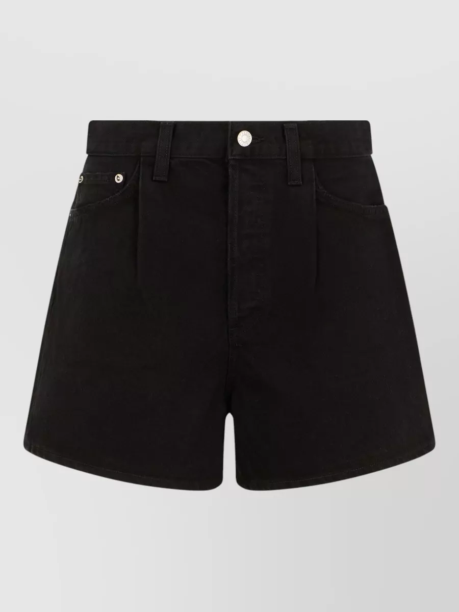 Agolde Denim Shorts Straight Cut Belt Loops Pockets In Black