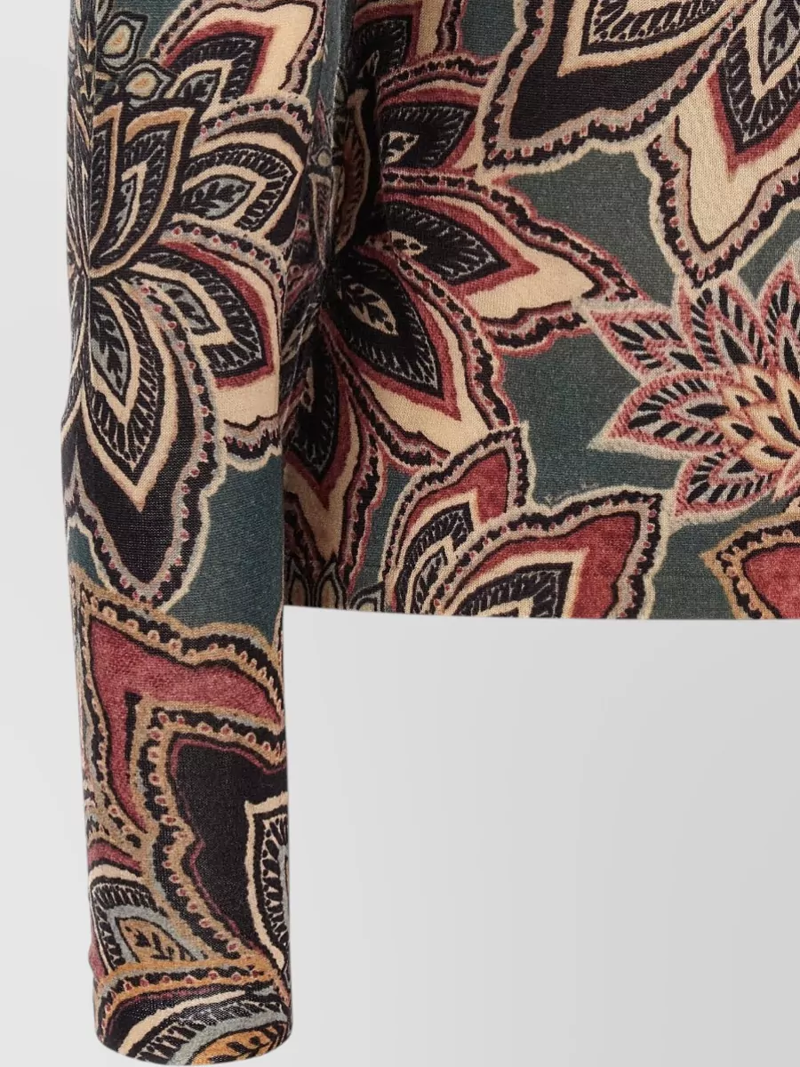 Farm Rio Wool Fine-Knit Floral-Print Mock-Neck Long-Sleeve Top