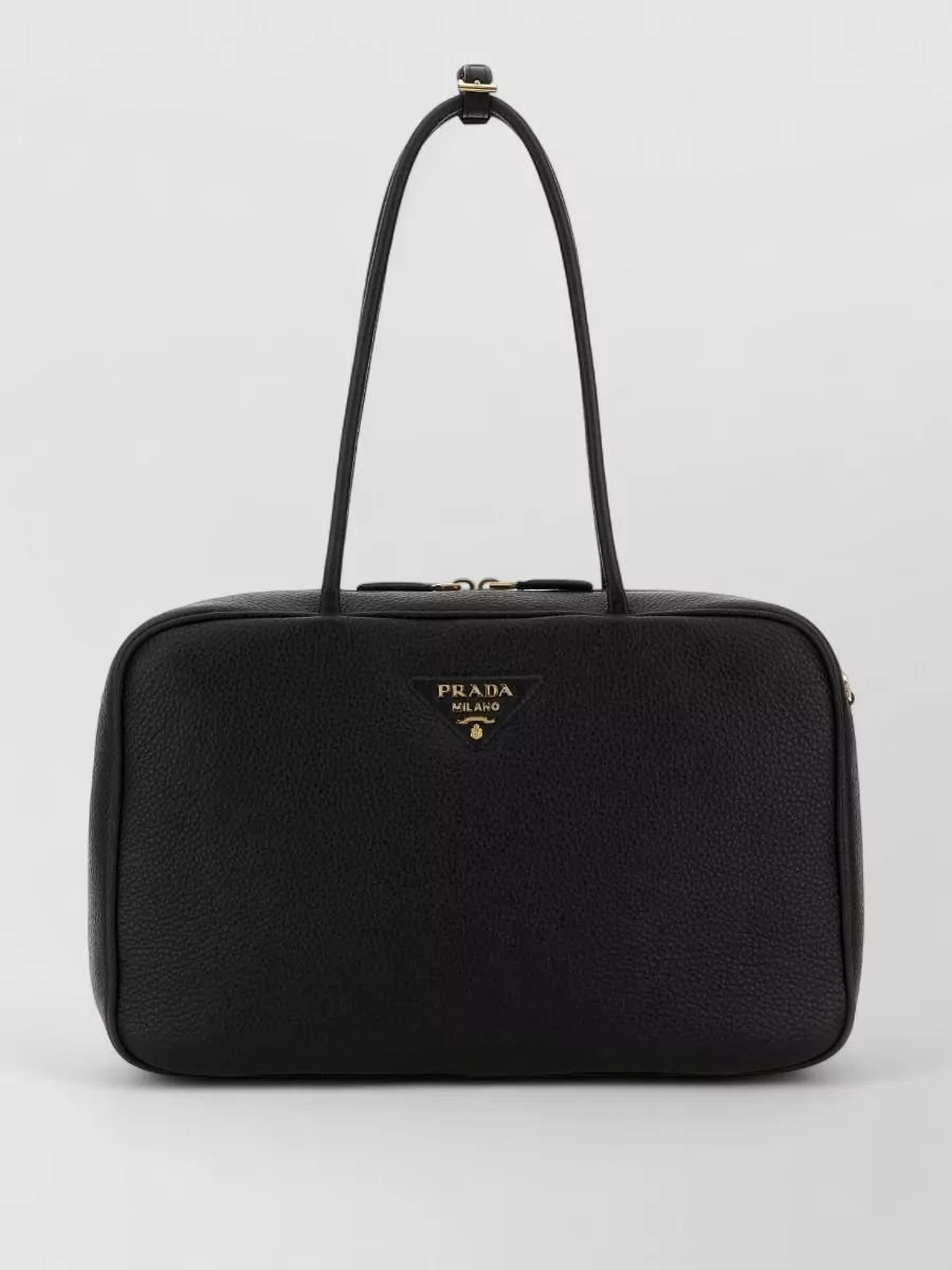 Prada Leather Shoulder Bag Featuring Double Handles In Black