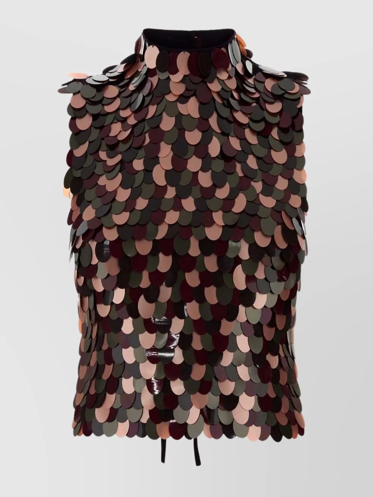 Dries Van Noten Cropped Sleeveless High Neck Sequin Top In Brown