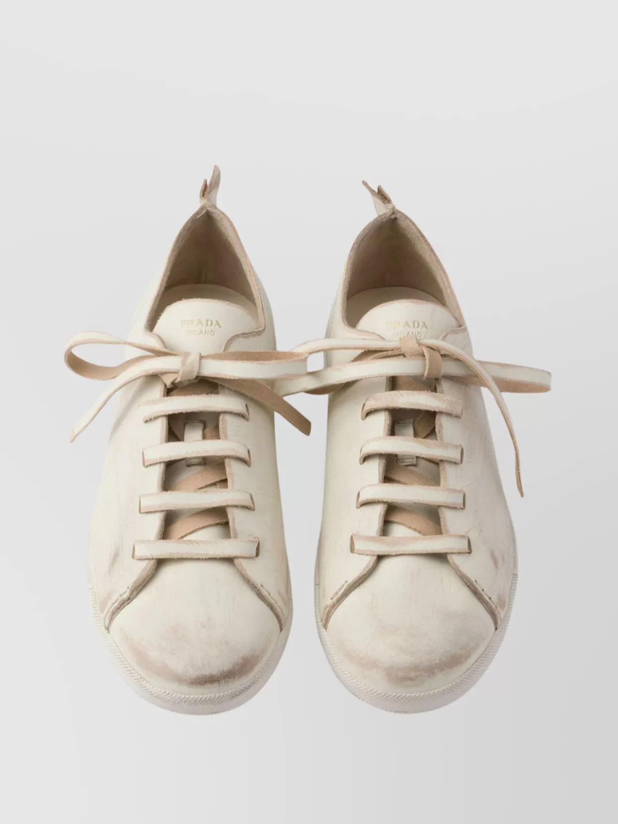 Prada Lace-Up Distressed Low-Top Sneakers