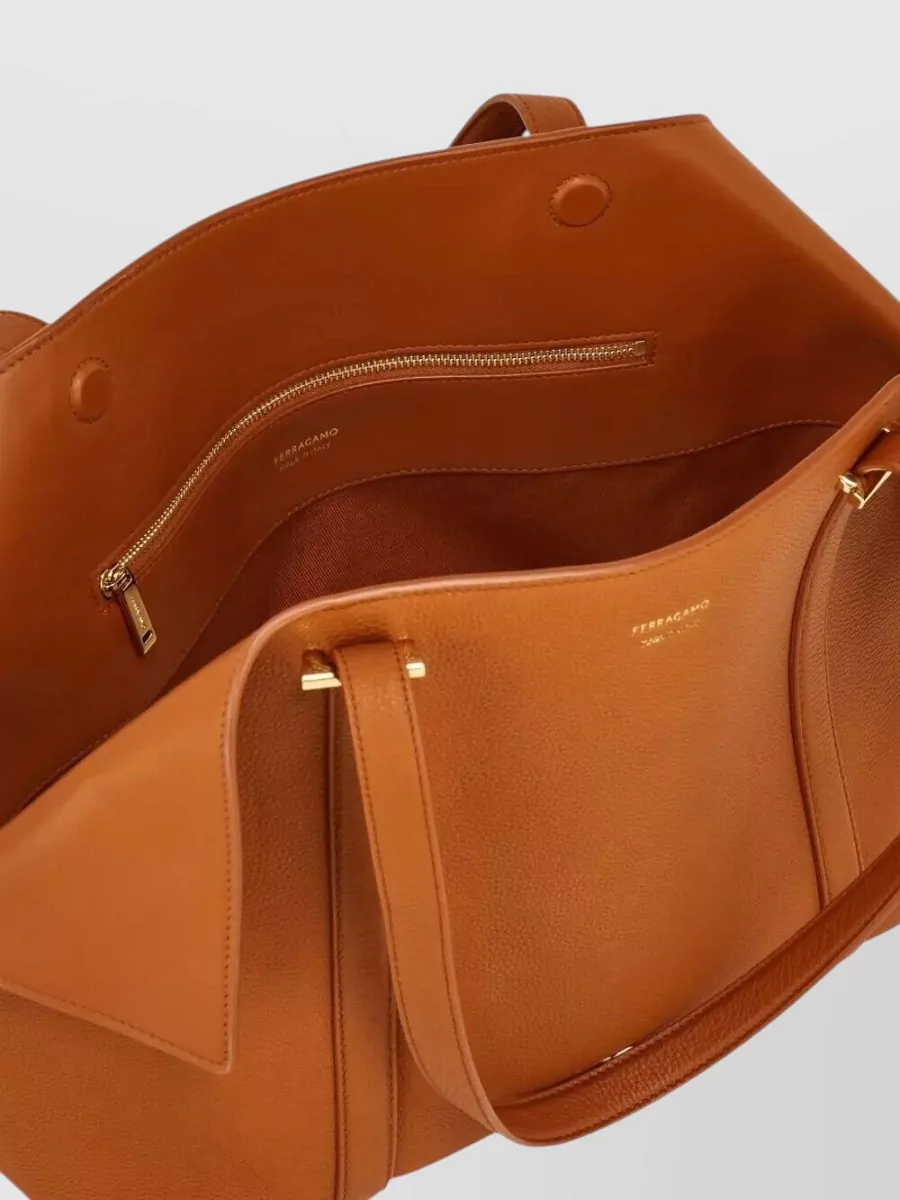 Ferragamo Medium Tote Bag Gold Tone Hardware Top Handles