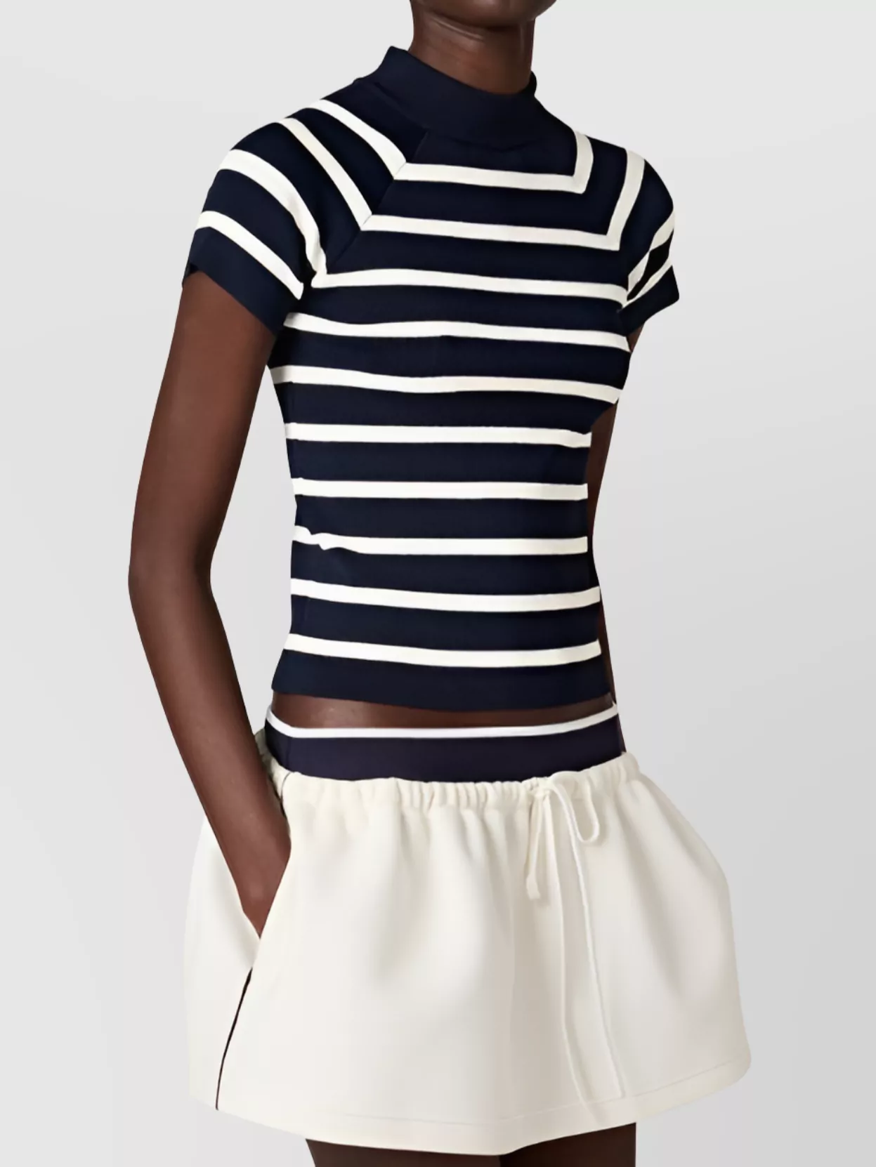 Miu Miu Striped Knitwear High Neck Short Sleeves