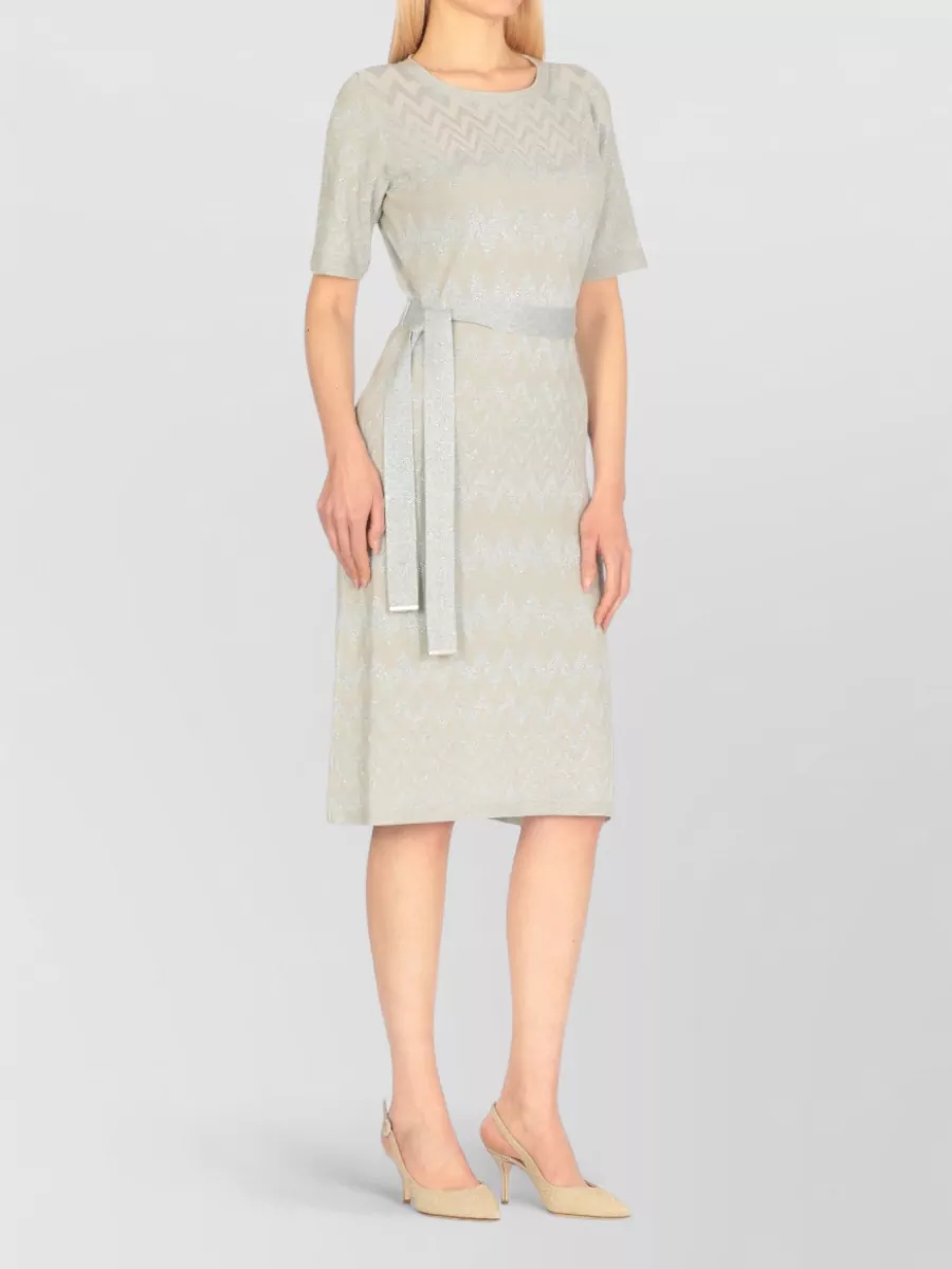 D.exterior Lurex Short-Sleeve Belted Midi Dress