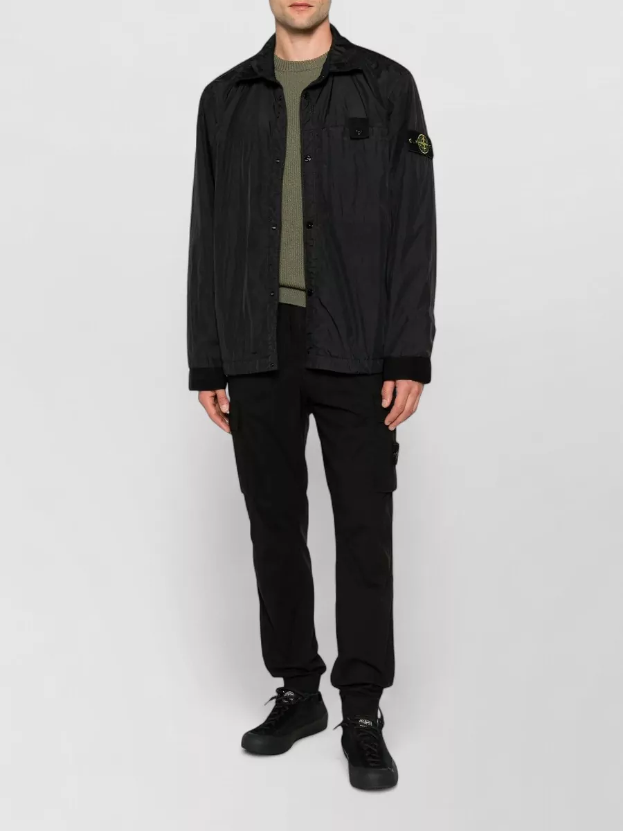 Stone Island Crinkled Nylon Single Breasted Coat