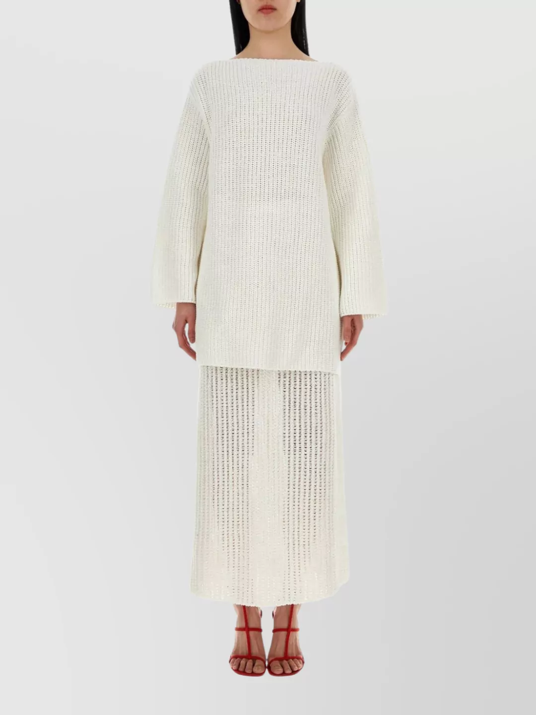 Ferragamo Cotton Oversize Sweater Ribbed Texture In Neutral