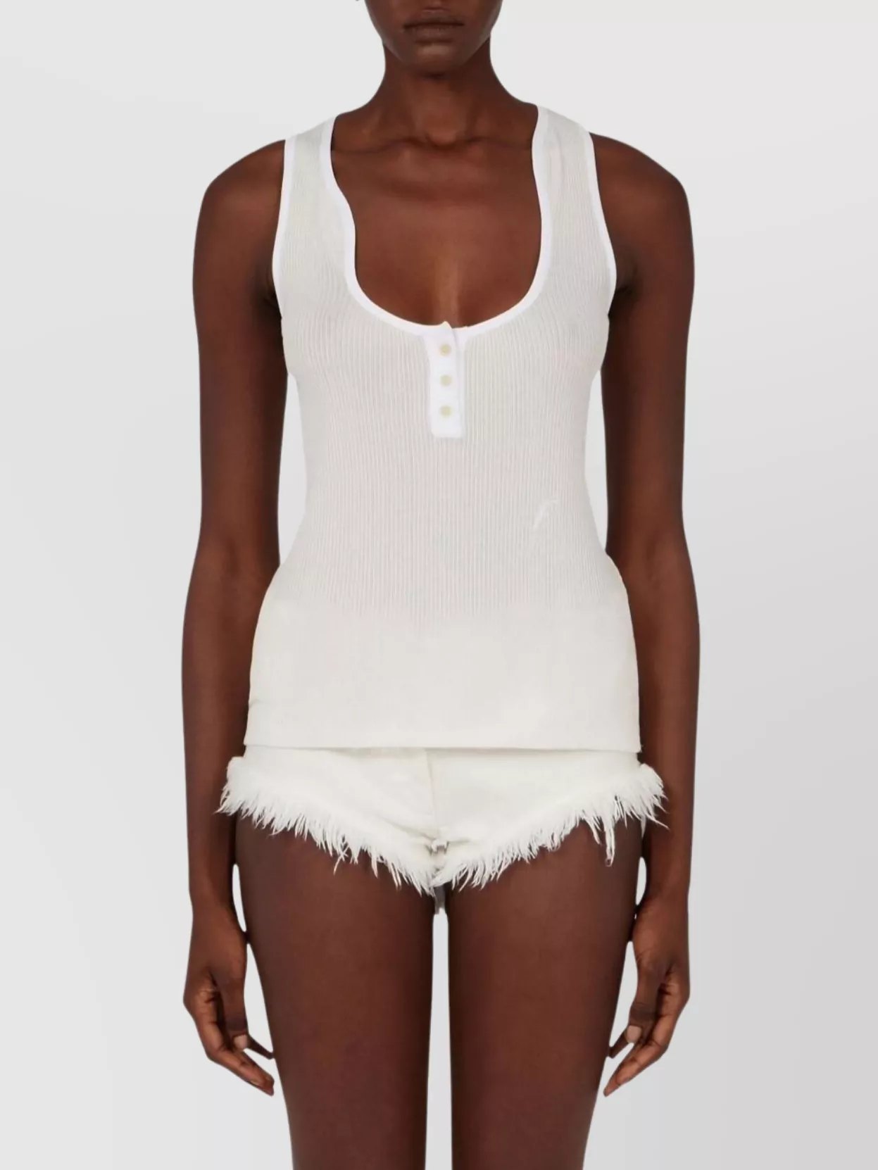 Ferragamo Salvatore Cotton Tank Top With Shaped Neckline