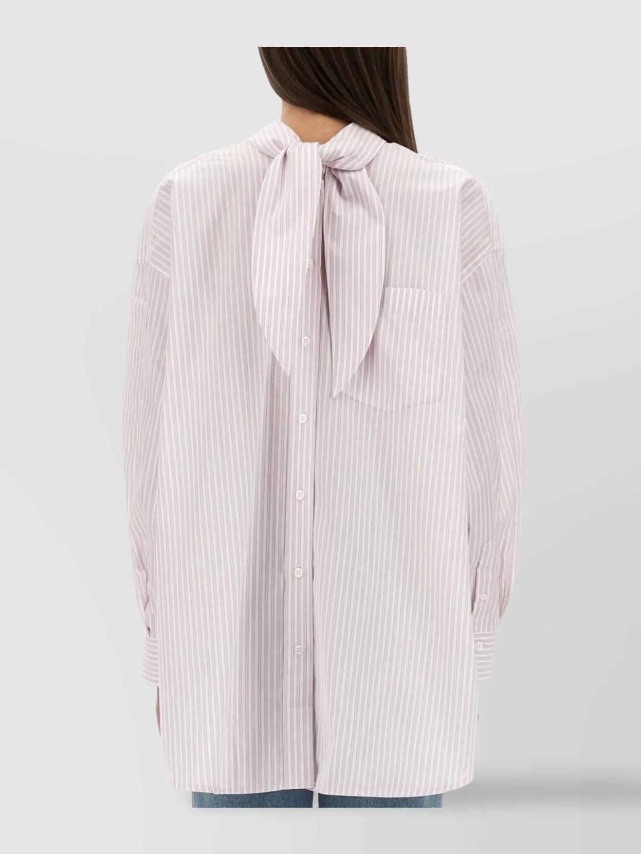 Victoria Beckham Bow Detail Oversized Striped Blouse In White