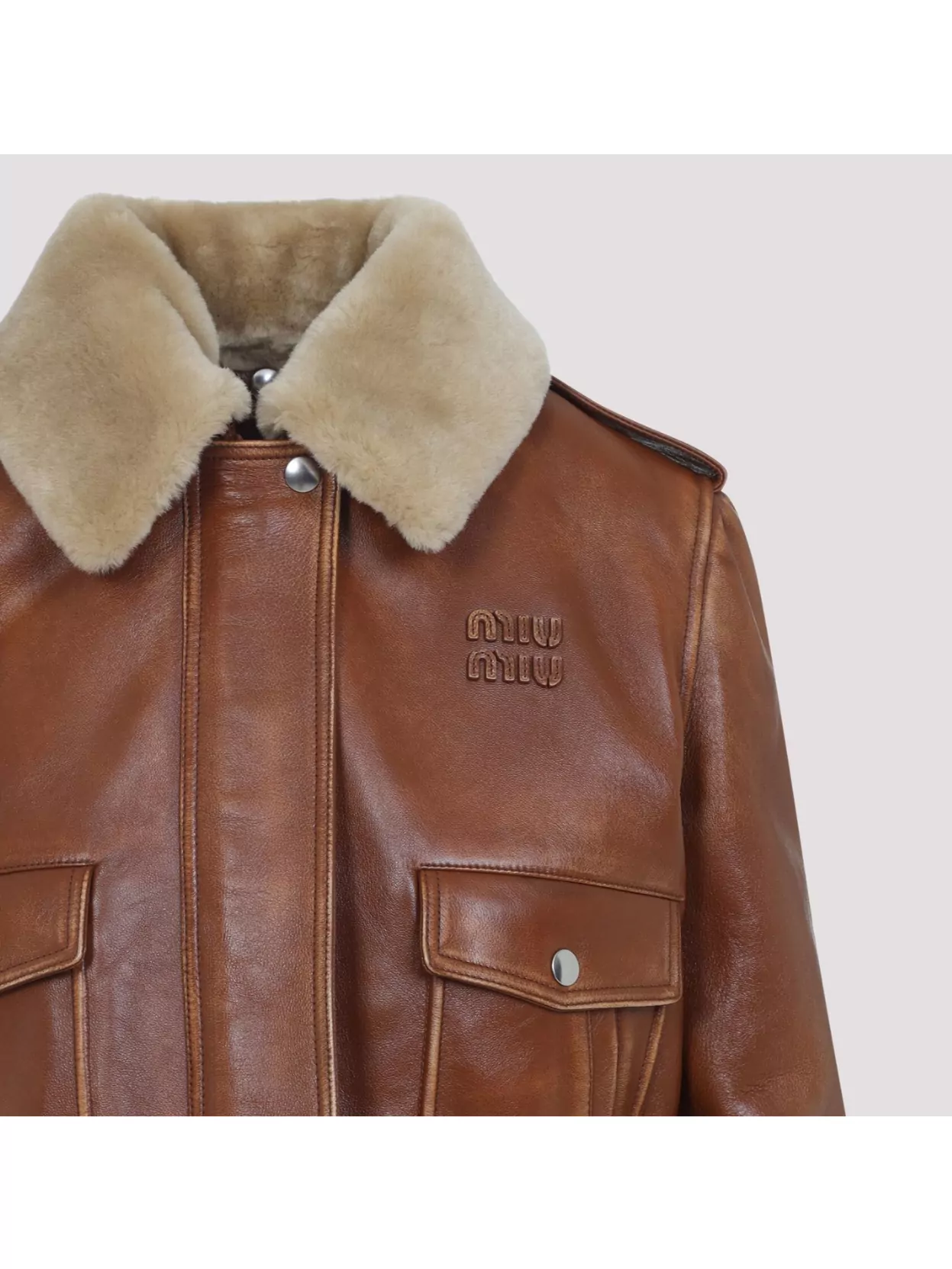 Miu Miu Logo-applique Leather Bomber Jacket In Brown