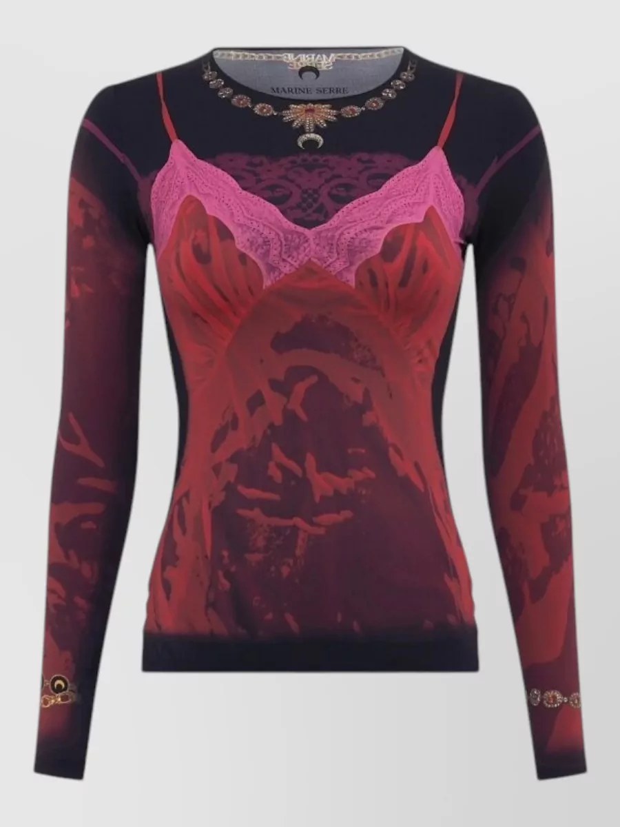 Marine Serre Printed long-sleeve crewneck top