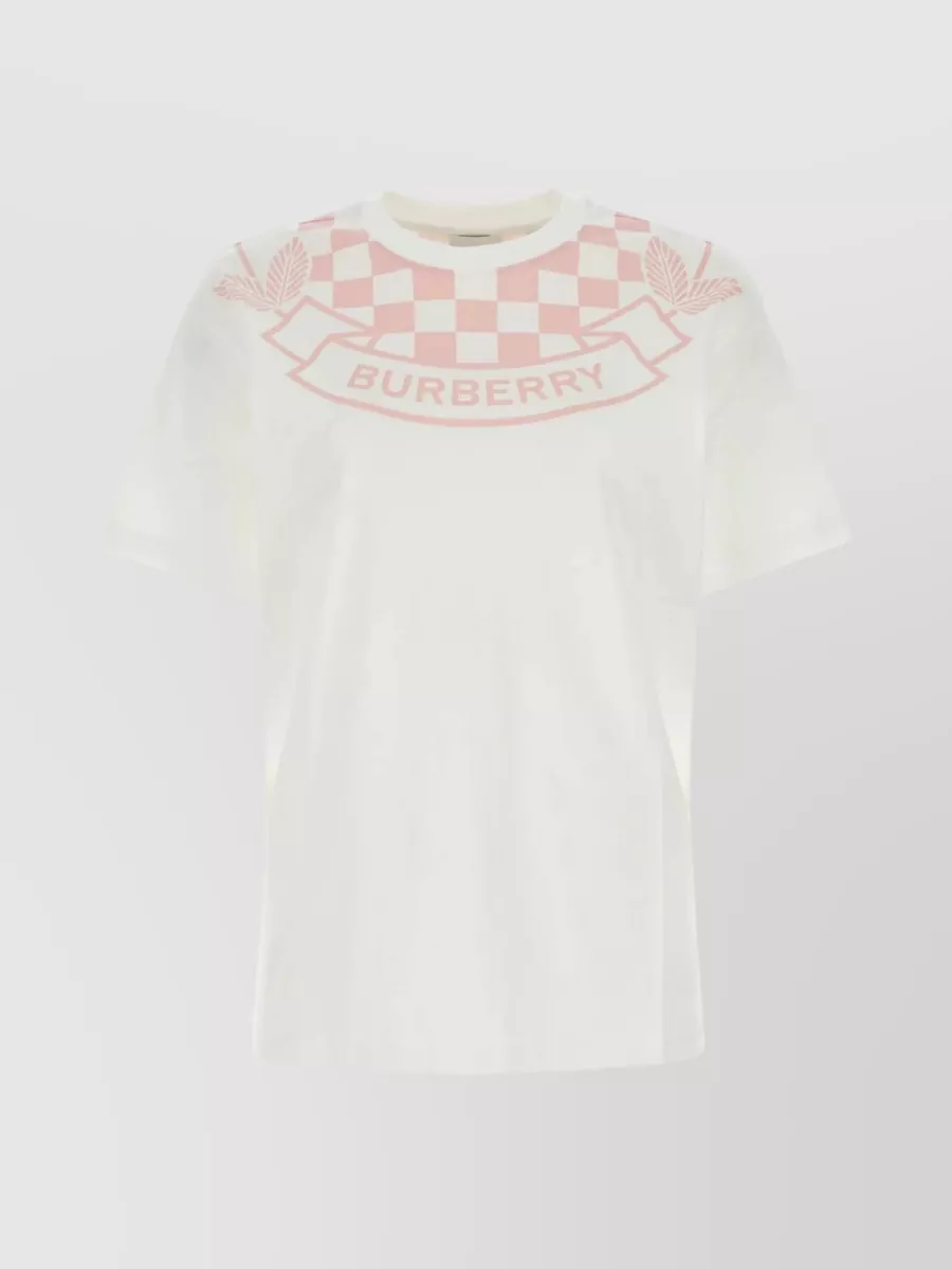 Shop Burberry Logo Print Ribbed Crew-neck T-shirt In Pastel