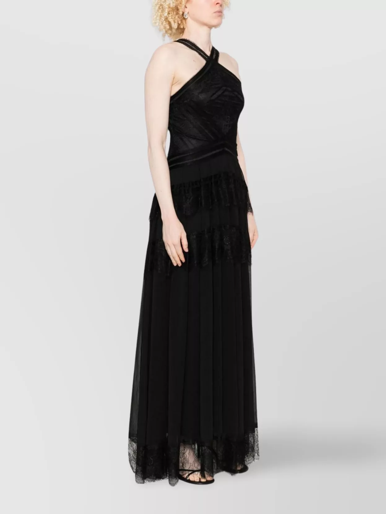 Ermanno Firenze Long Dress With Cross-Back Straps And Lace
