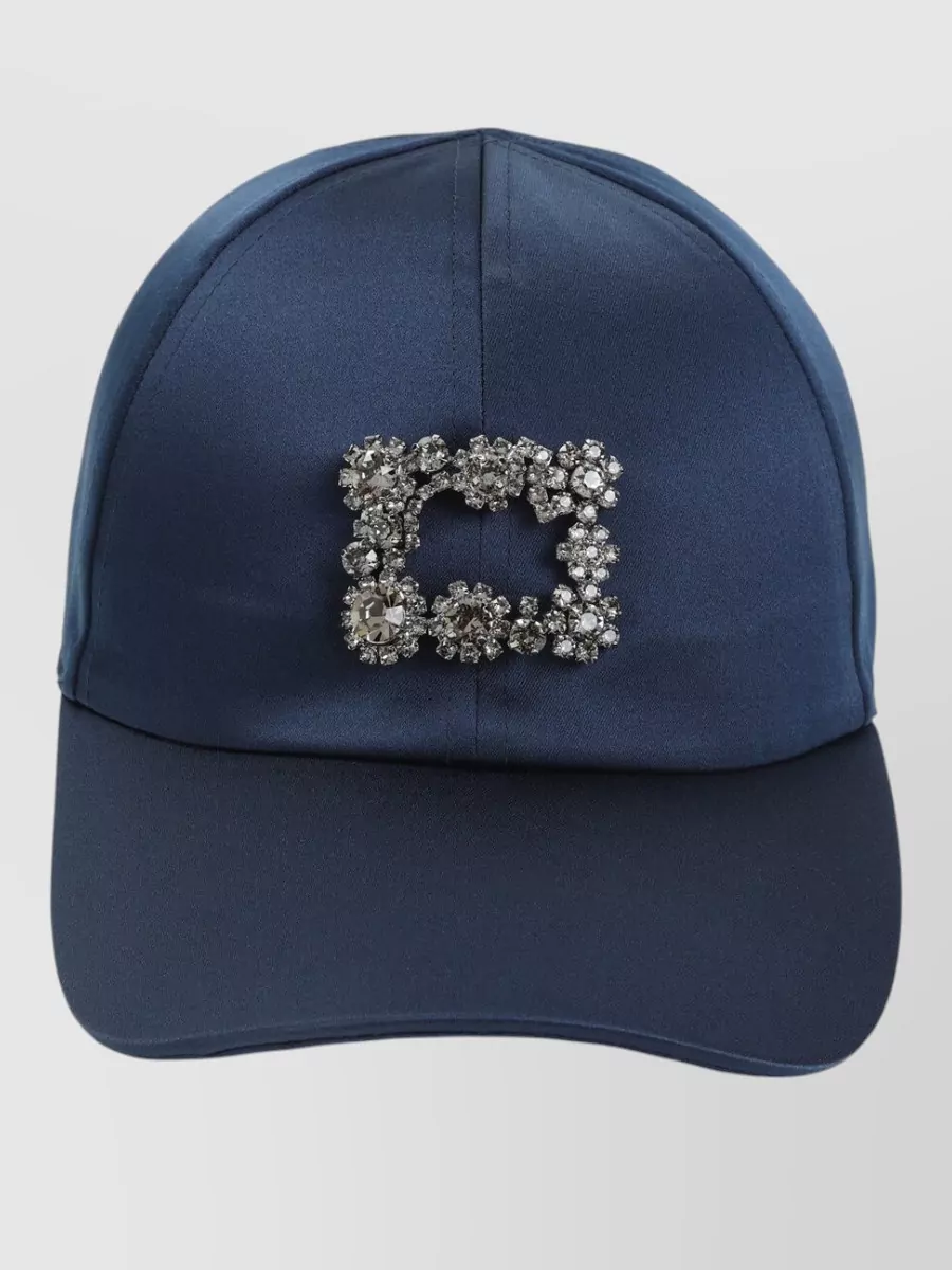 Roger Vivier Flower Crystal Cap Curved Brim Detail In Blue