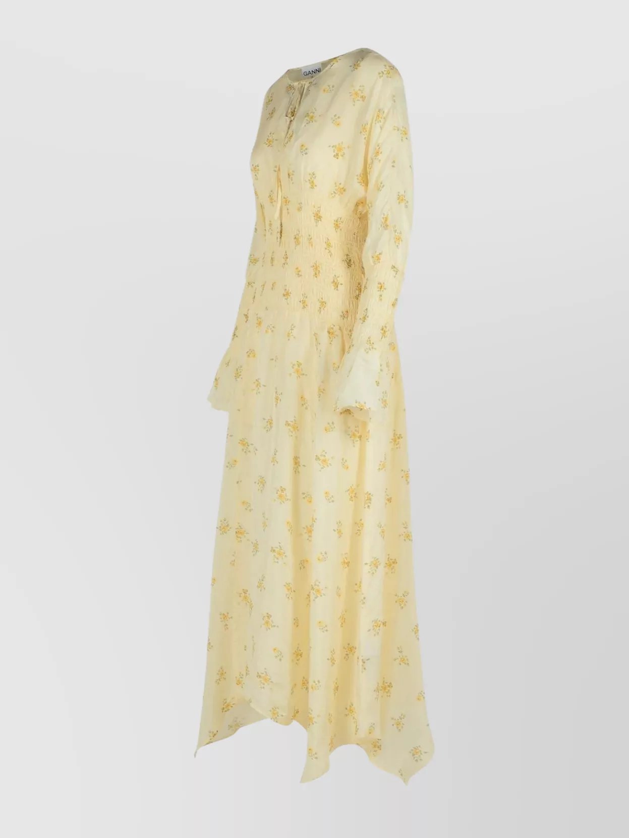 Ganni Viscose Dress With Asymmetric Hem And Floral Pattern