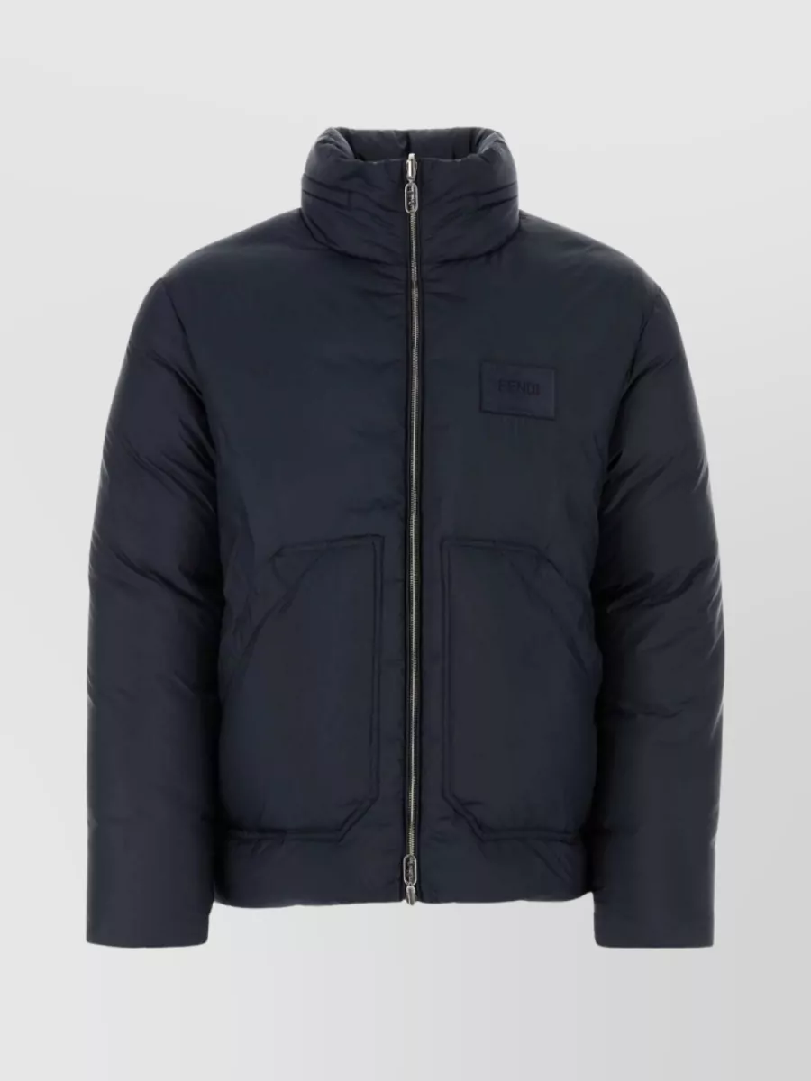 Shop Fendi Stand-up Collar Reversible Padded Jacket In Blue