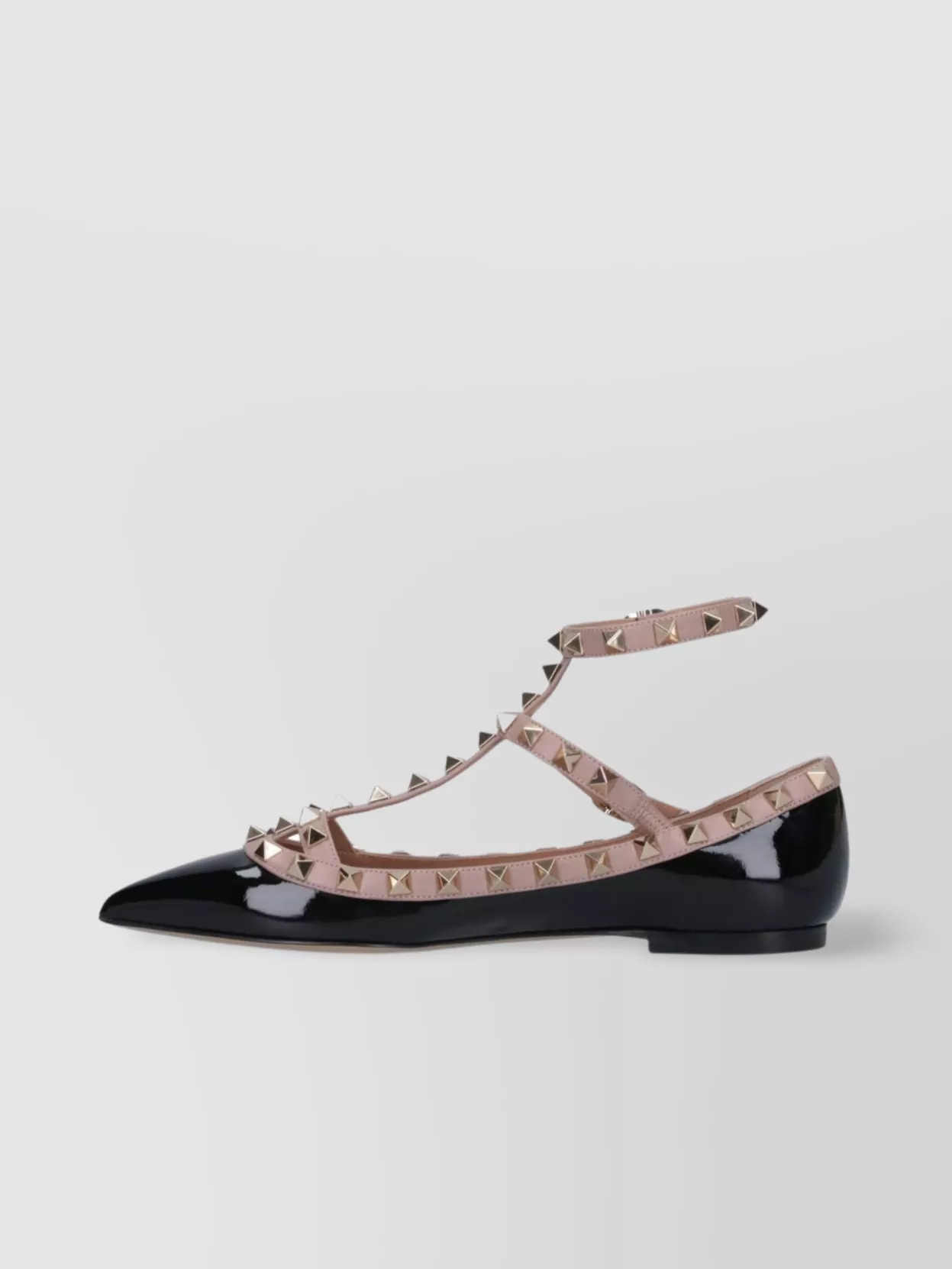 Valentino Garavani Pointed Toe Patent Finish Studded Ballerina Shoes