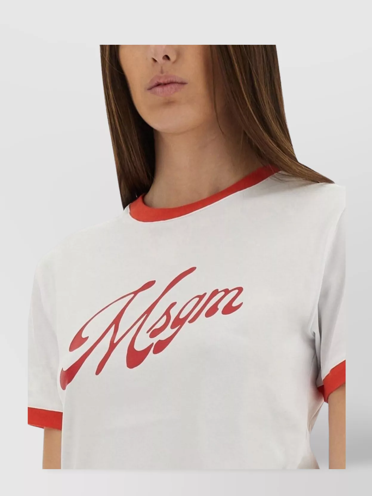 Msgm Logo Crew Neck T-Shirt With Contrast Trim