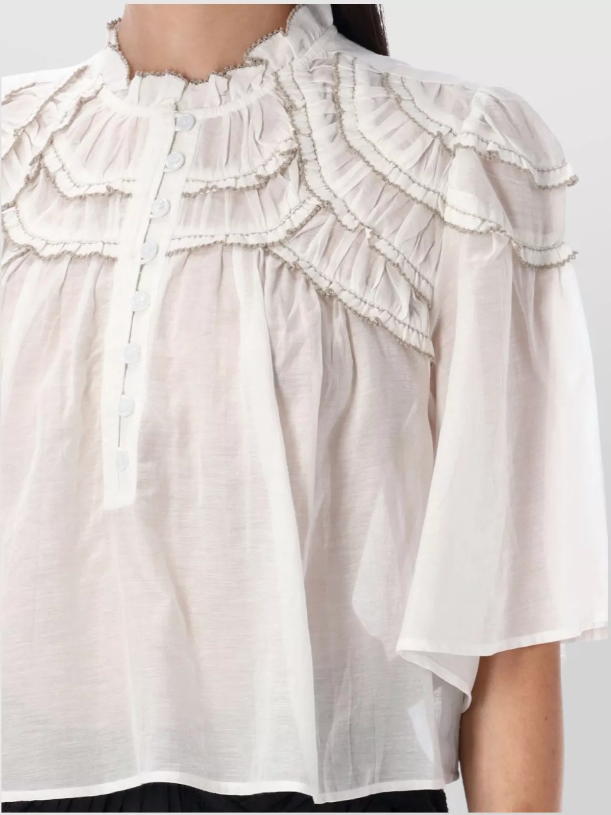 Isabel Marant Etoile Sheer Ruffled Half Sleeve Blouse