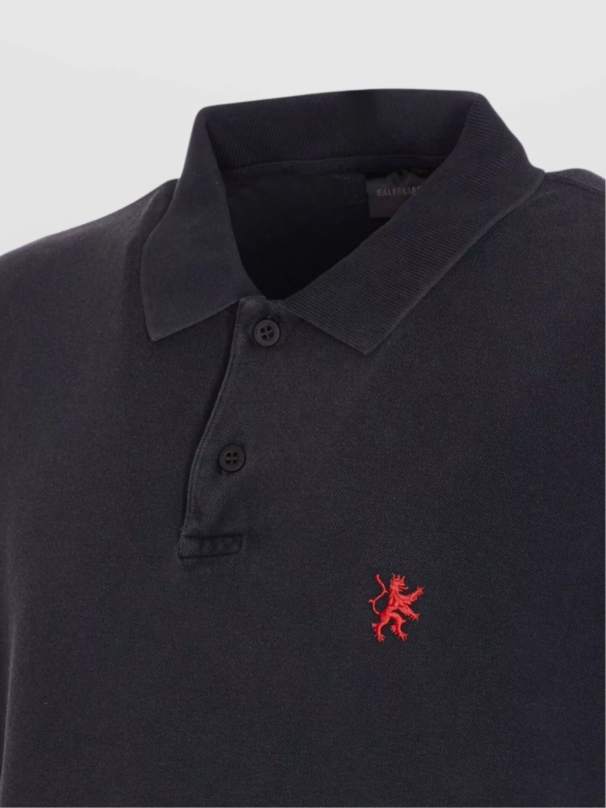 Balenciaga Cotton Piquet Polo Shirt With Lion Embroidery In Blue